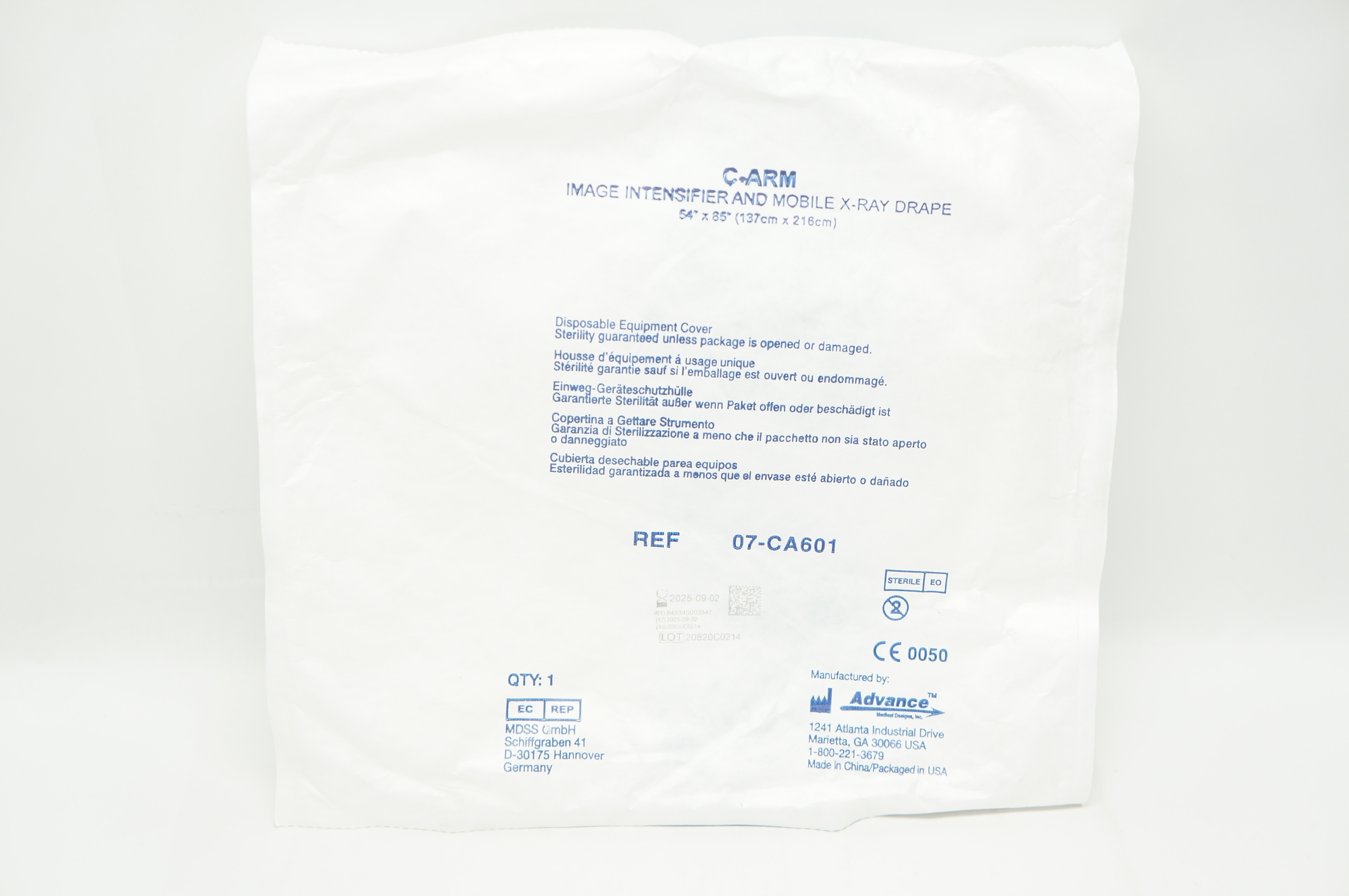 Advance 07-CA601 C-Arm Image Intensifier and Mobile X-Ray Drape 54inch x 85inch