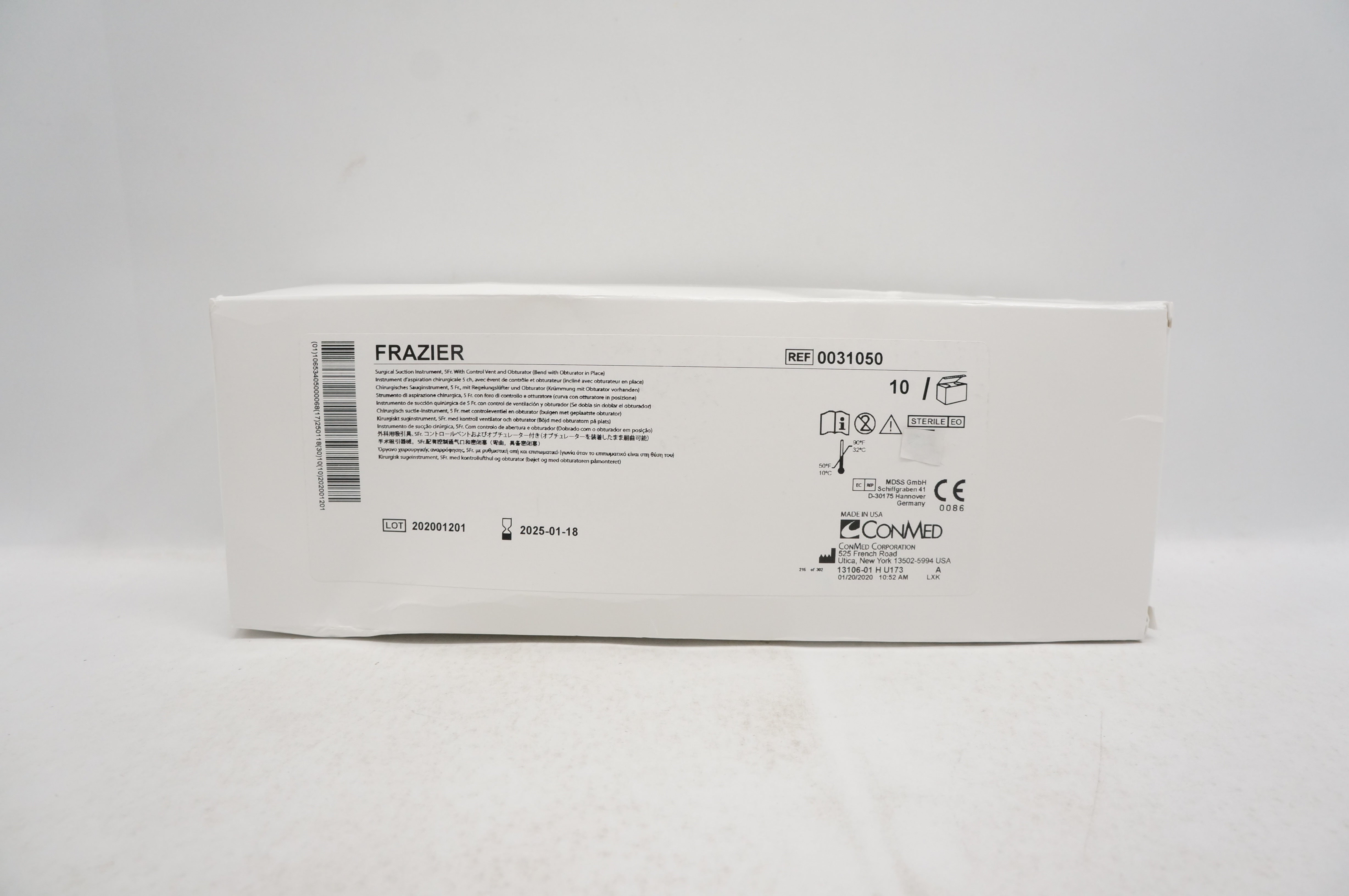 ConMed 0031050 FRAZIER Surgical Suction Instrument, 5Fr. - Box of 10
