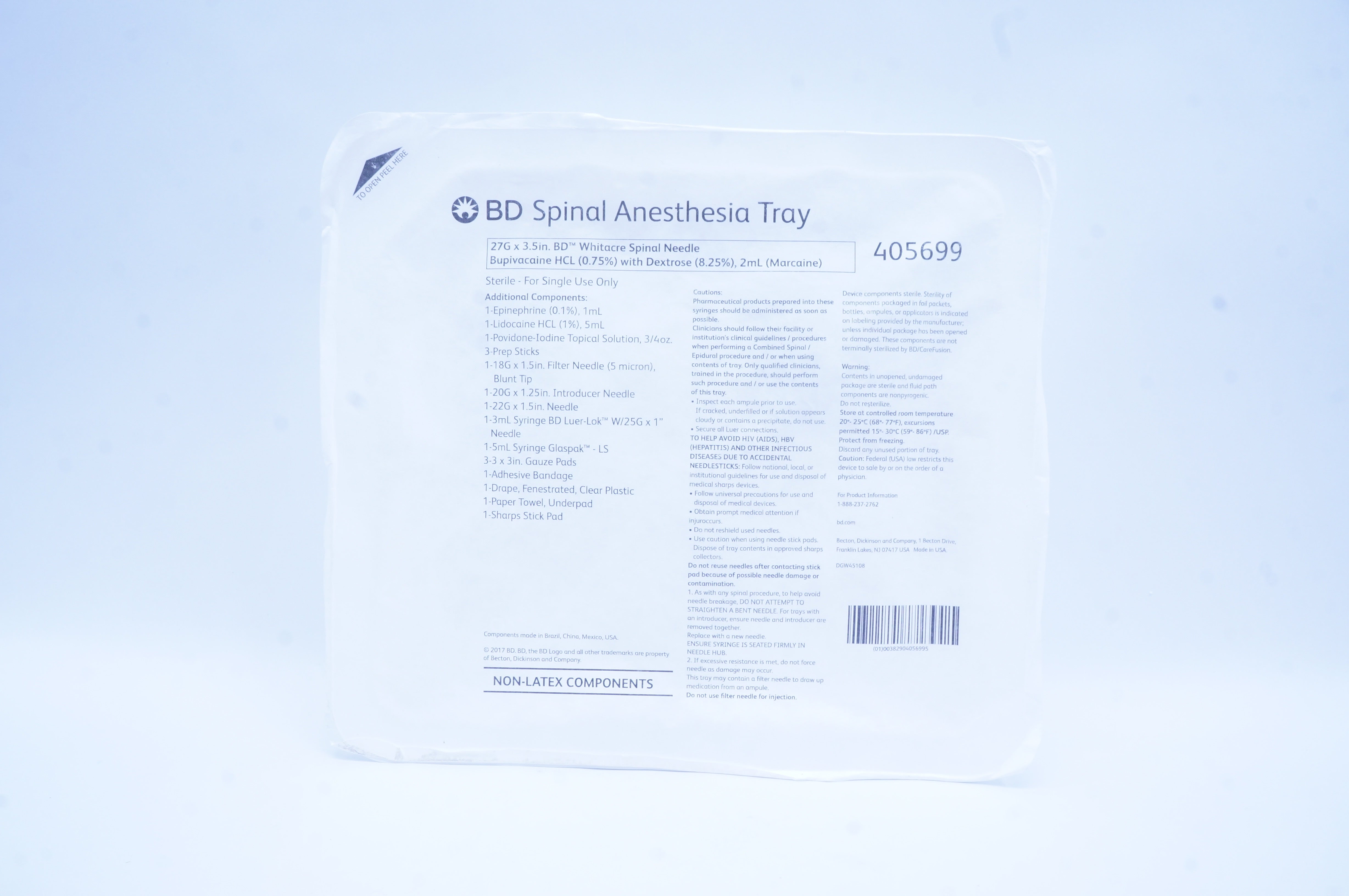 BD 405699 Spinal Anesthesia Tray w/Whitacre Spinal Ndle 27G x 3.5 inch (x)