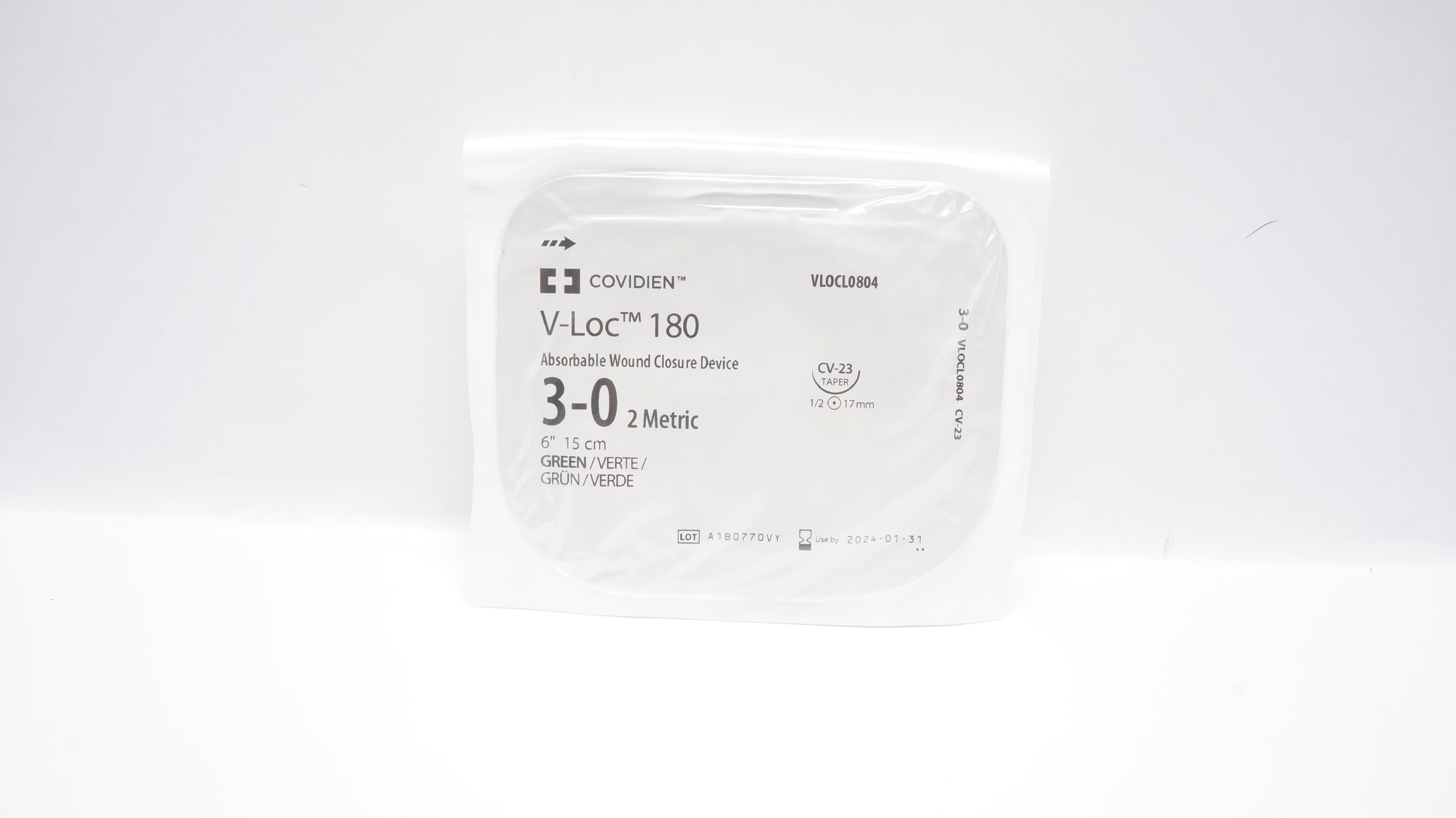 Covidien VLOCL0804 3-0 V-Loc 180 Wound Closure CV-23 Taper 1/2 17mm, 6inch (x)