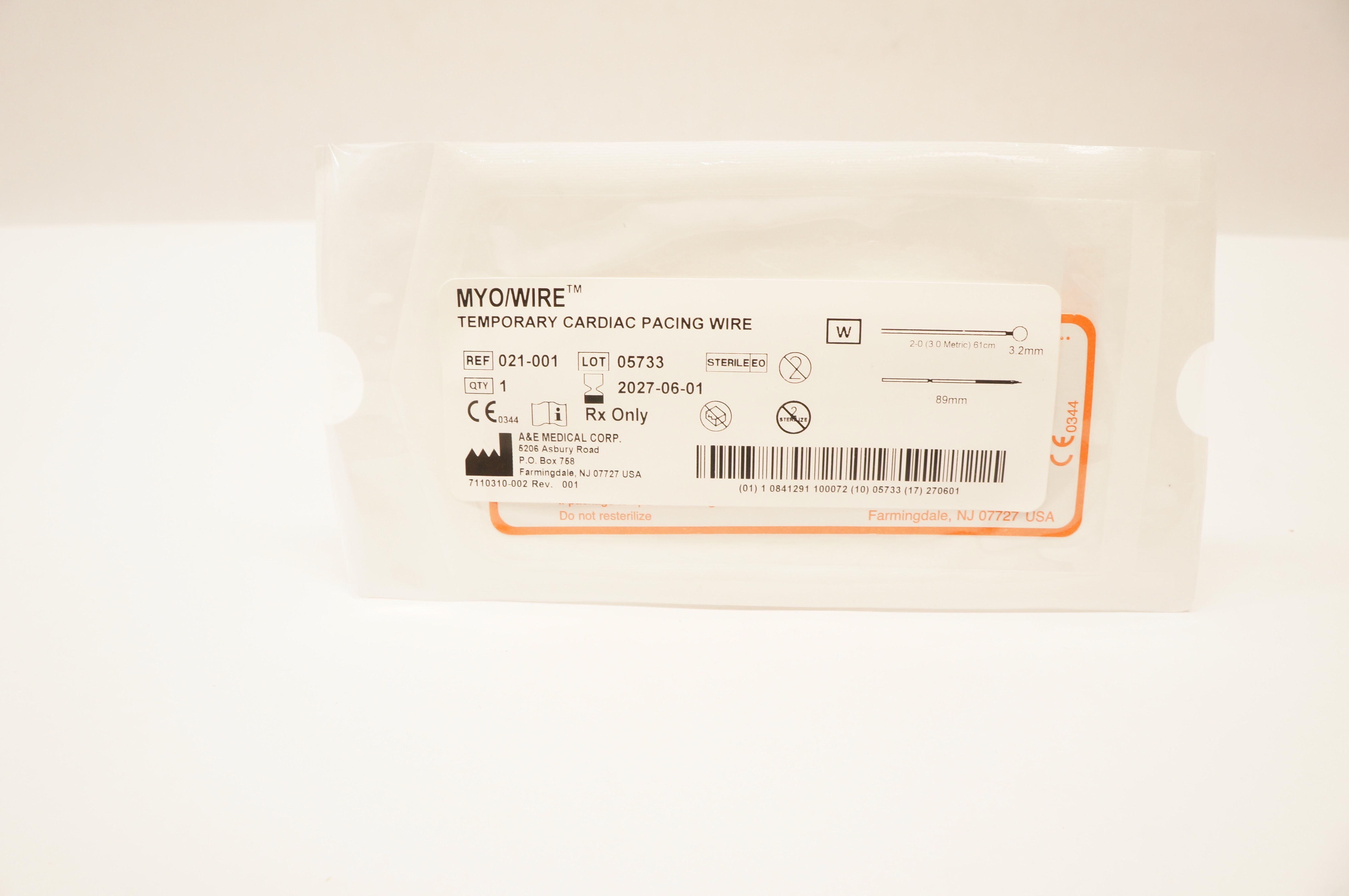 A&E Medical 021-001 2-0 MYO/Wire Temporary Cardiac Pacing Wire 61cm x 3 ...