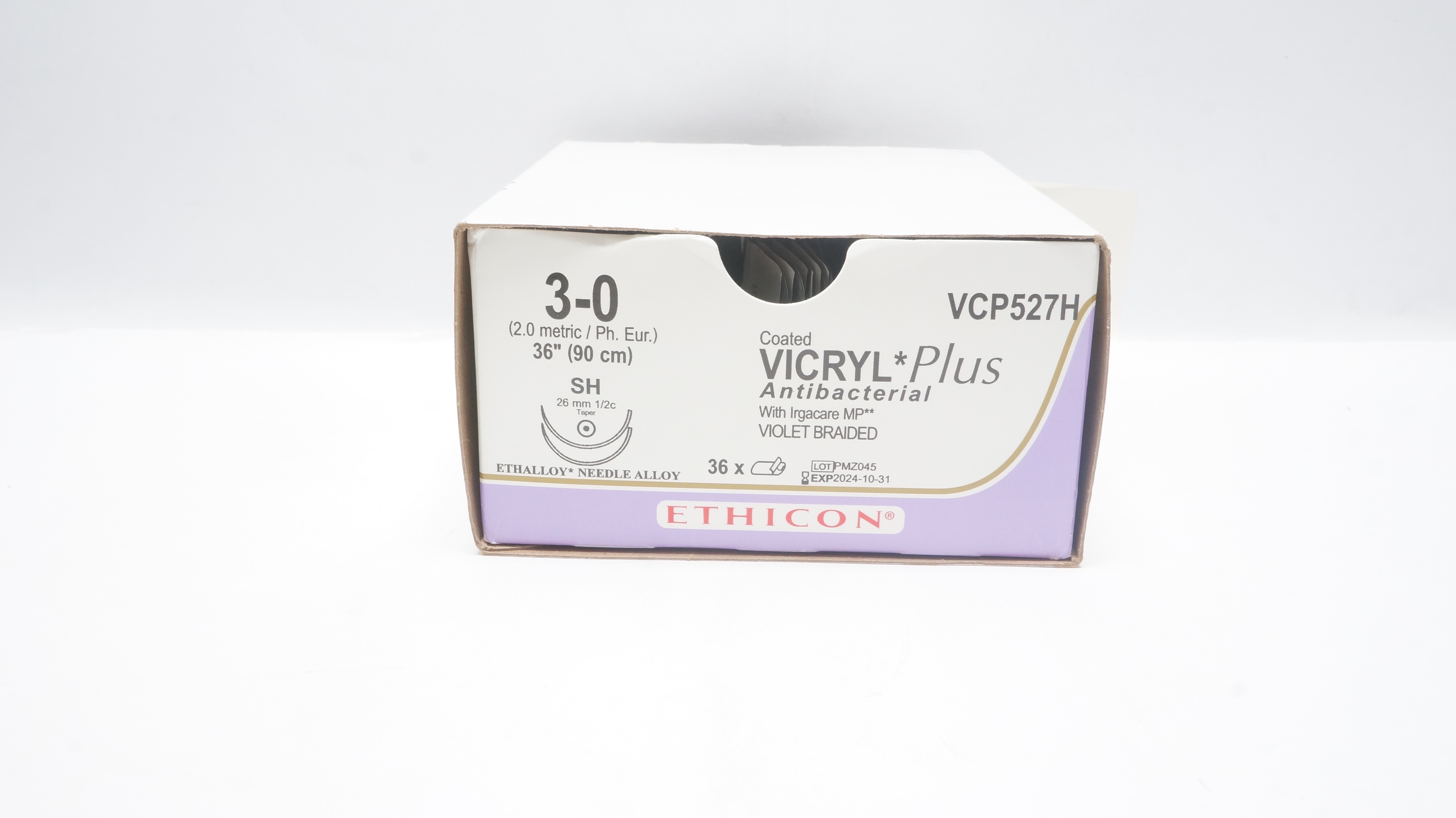 Ethicon VCP527H 3-0 COATED VICRYL PLUS 36inch Stre. SH D26mm Ndle.(x)-Box of 34