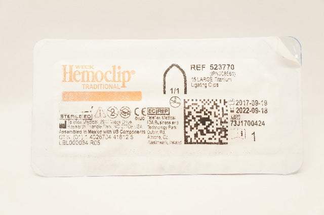 Teleflex 523770 Weck Hemoclip Traditional 15 Large Titanium Ligating Clips