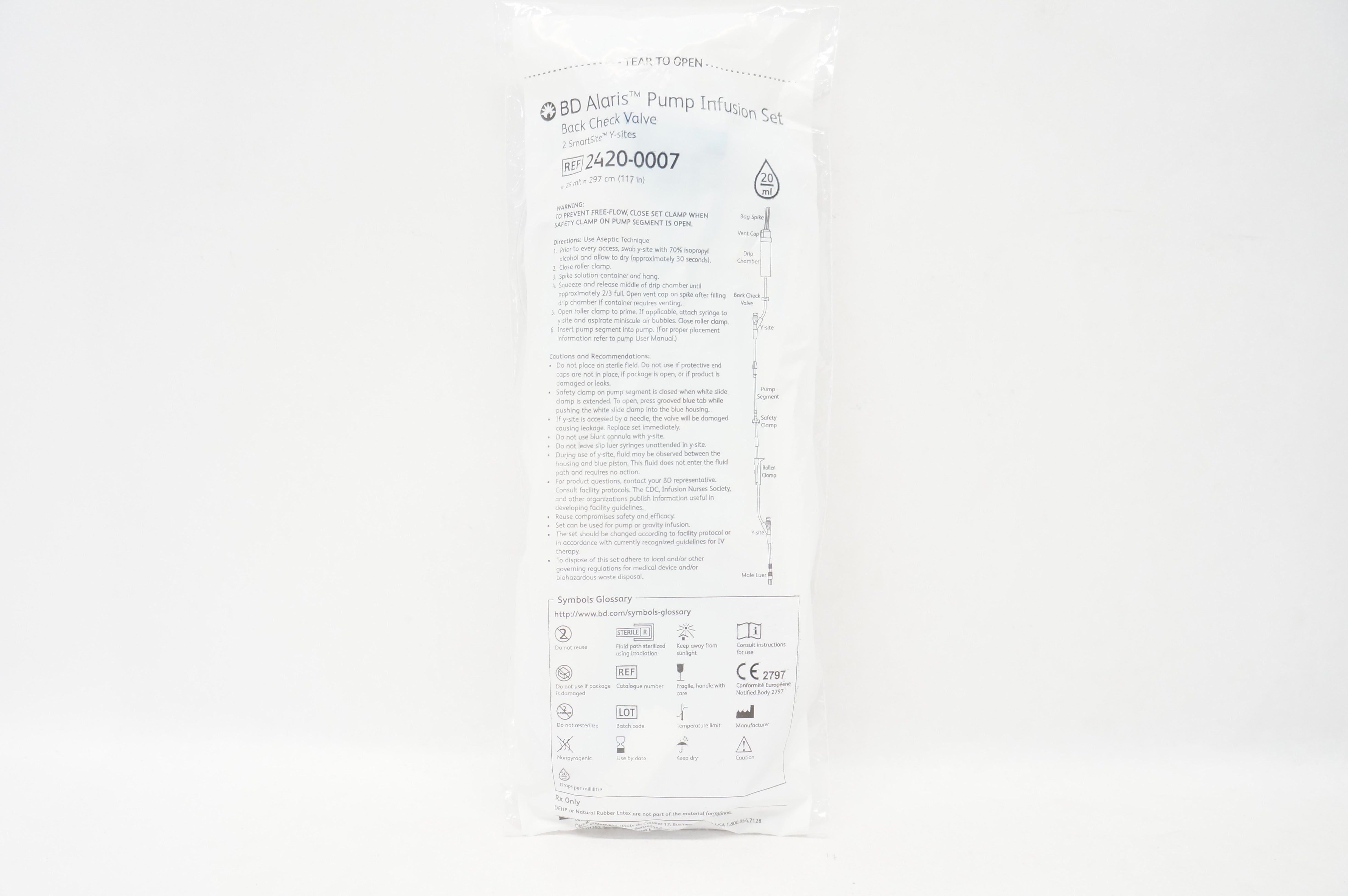 BD 2420-0007 Alaris Pump Infusion Set Back Check Valve 117inch x 25mL
