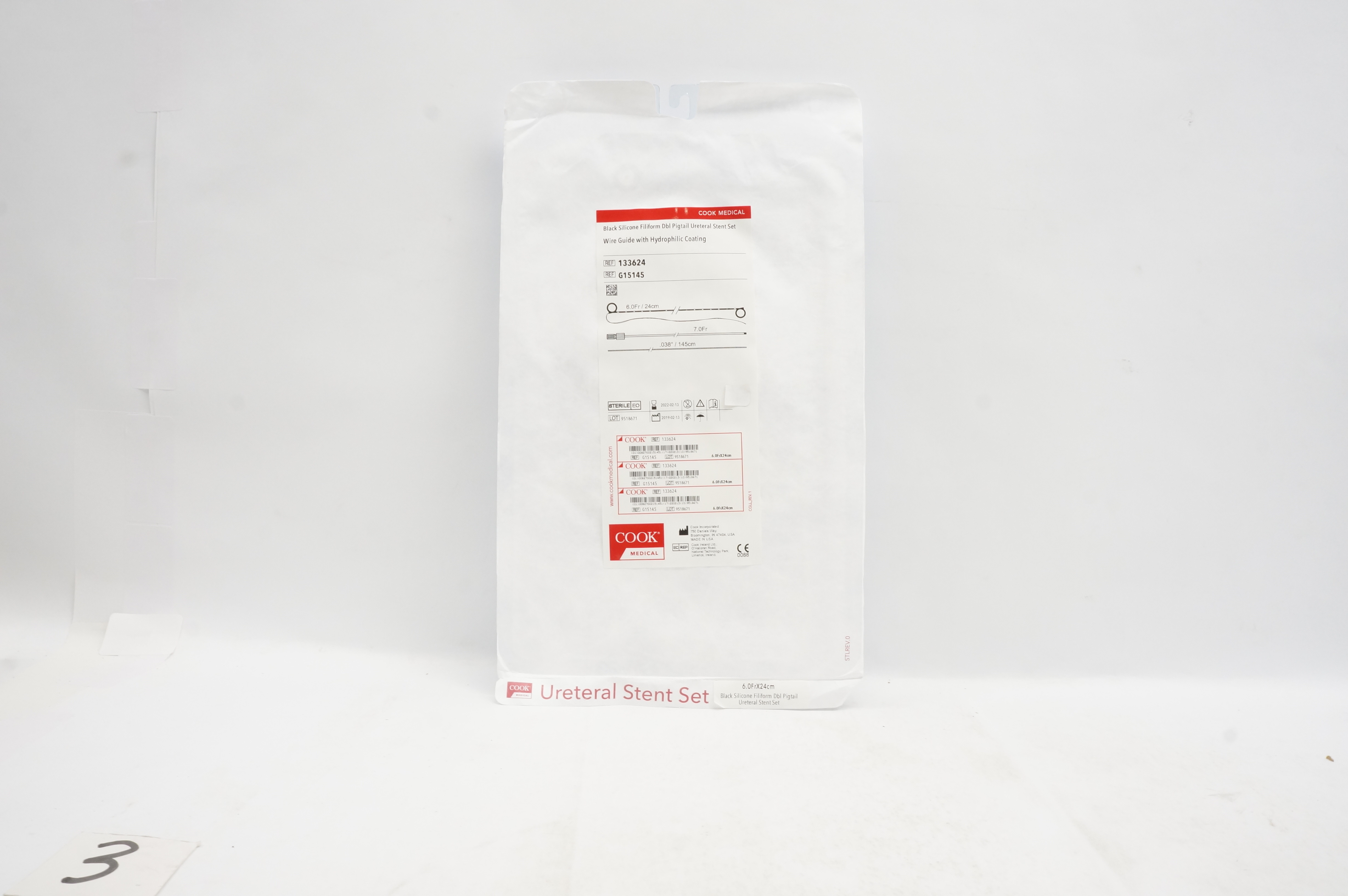 Cook G15145 Silicone Filiform Dbl. Pigtail Ureteral Stnt Set 6Fr. x 24cm