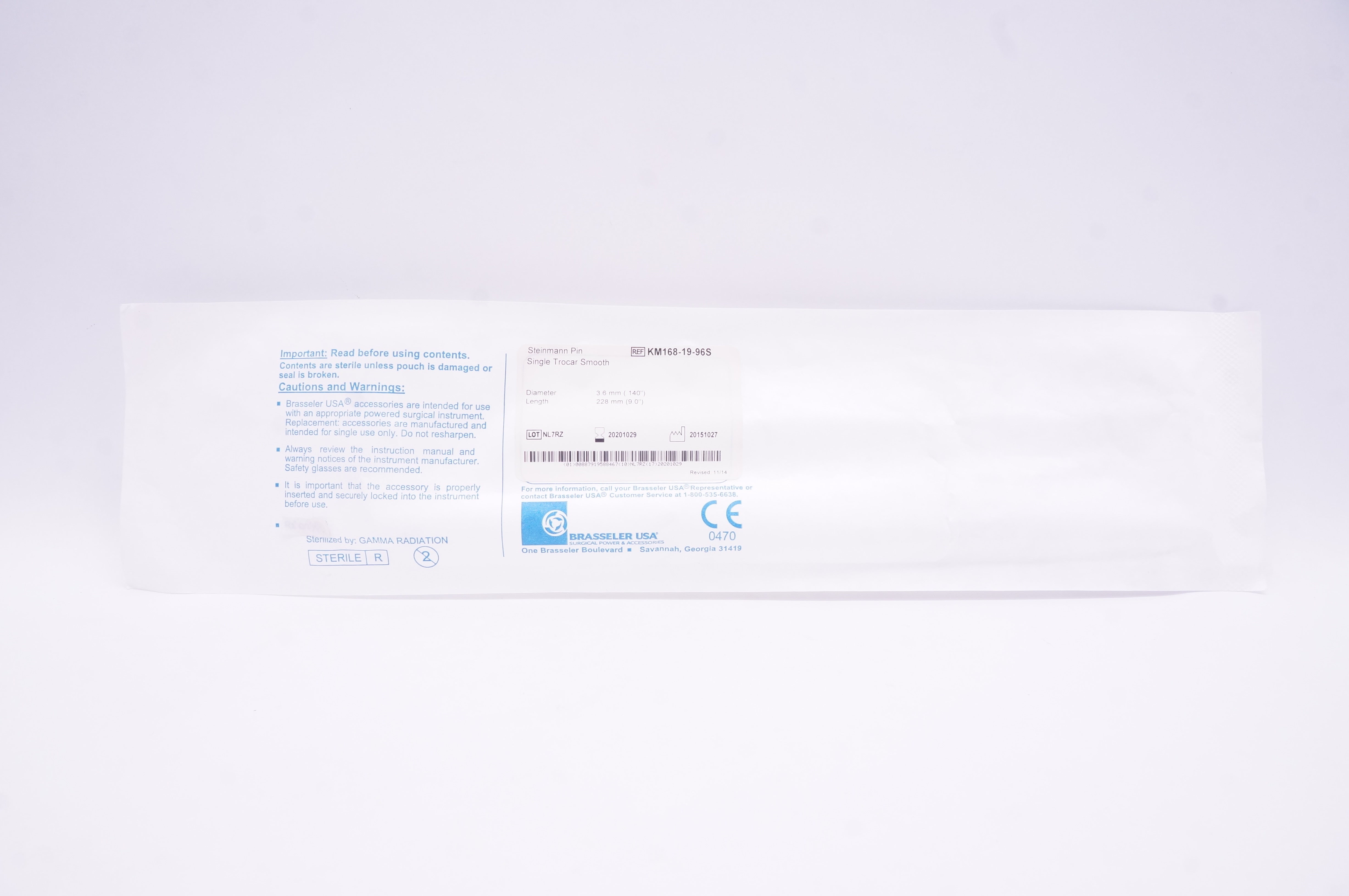 Brasseler KM168-19-96S Steinmann Pin Single Trocar Smooth 140 x 9.0in. (x)