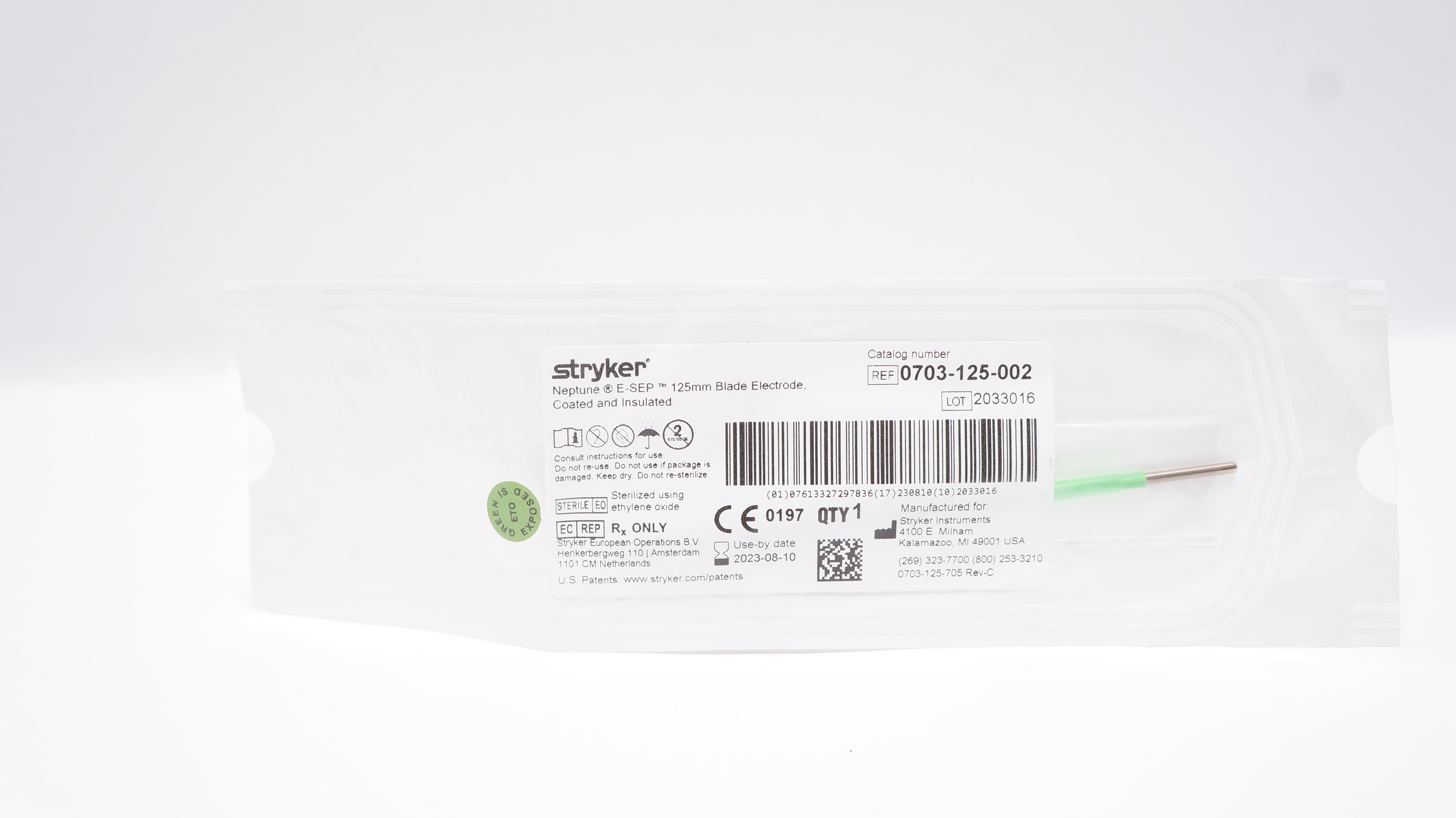 Stryker 0703-125-002 Neptune E-SEP 125mm Blade Electrode Coated, Insulated (x)
