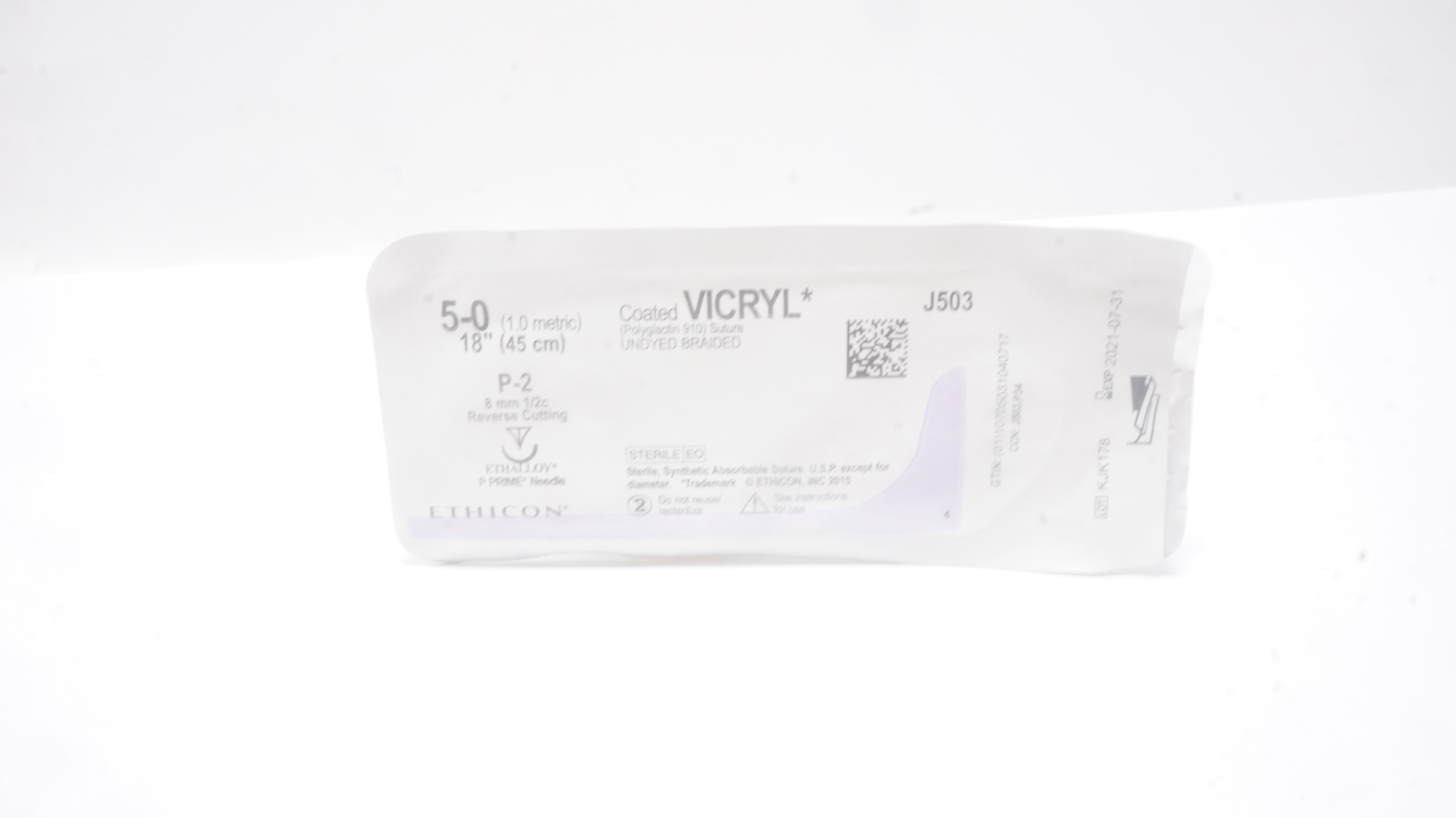 Ethicon J503 5-0 VICRYL P-2 8mm 1/2c Reverse Cutting 18inch (x)