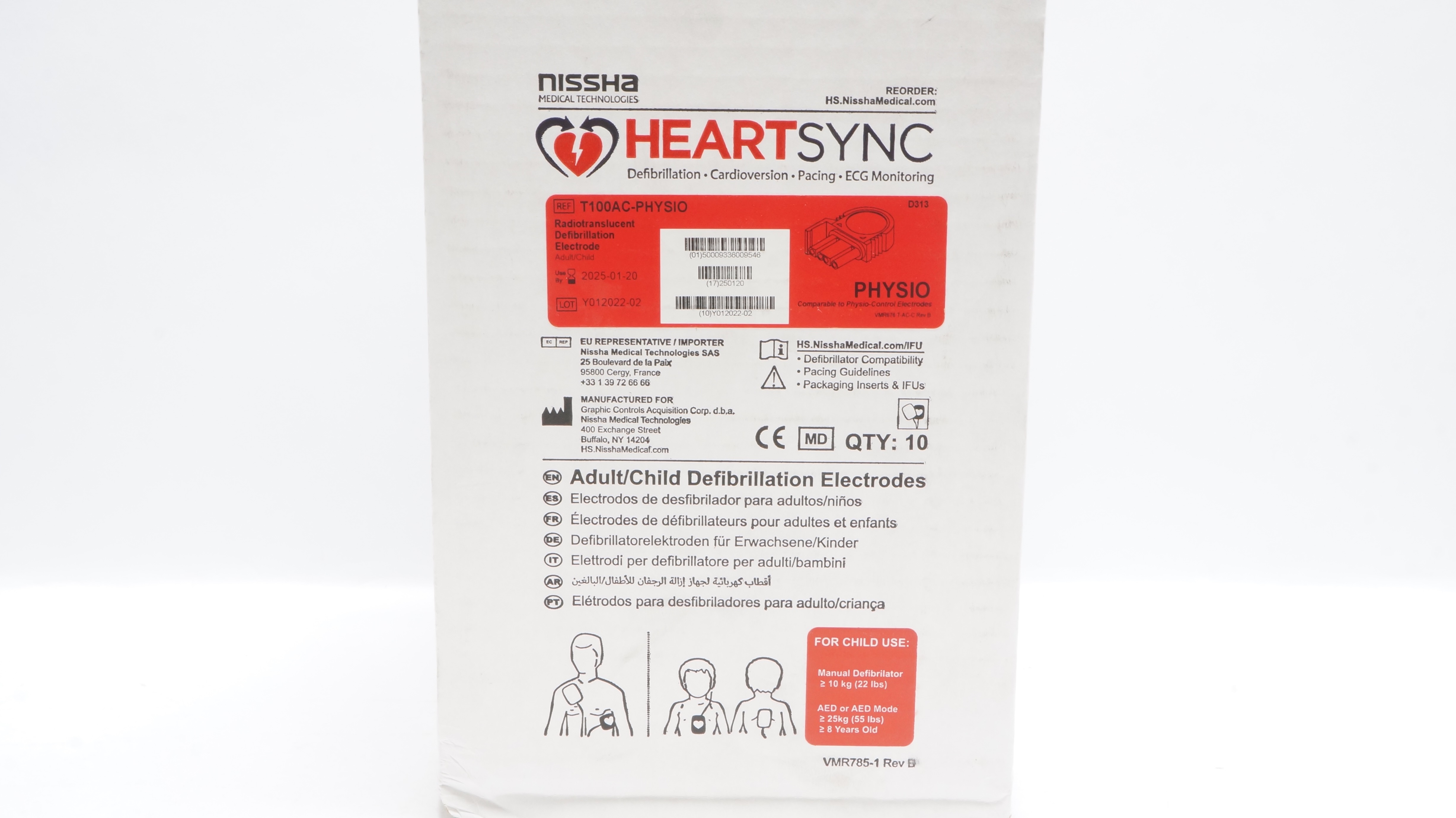 Nissha Medical T100AC-PHYSIO HeartSync Defibrillation Electrodes - Box of 10
