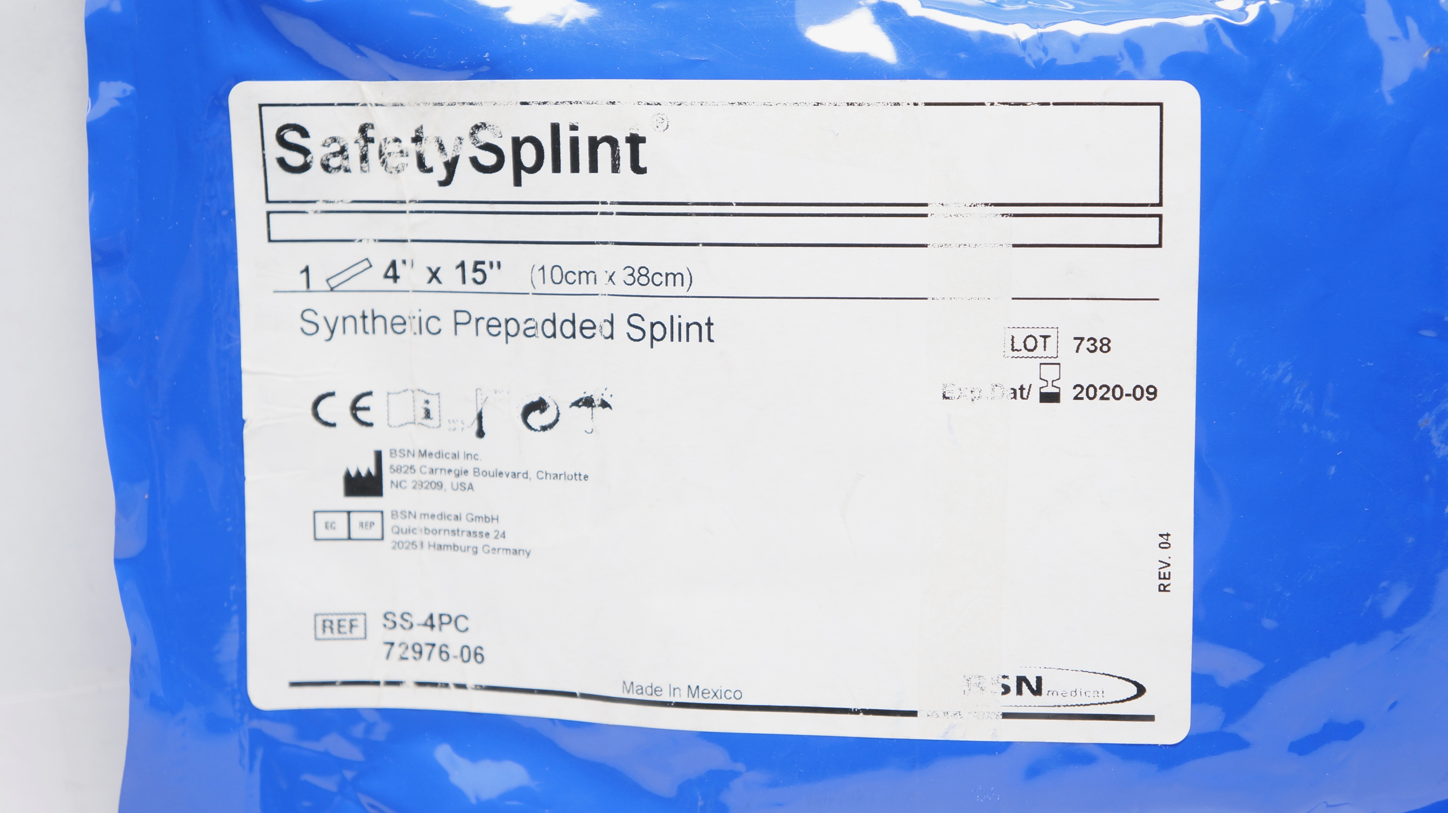 BSN Medical SS-4PC SafetySplint Synthetic Prepadded Splint 4inch x 15inch (x)