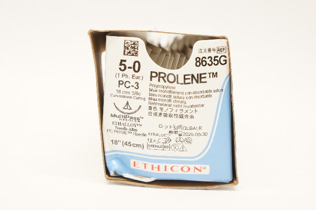Ethicon 8635G 5-0 PROLENE PC-3 16mm 3/8c Conventional Cutting 18 inch-box of 12