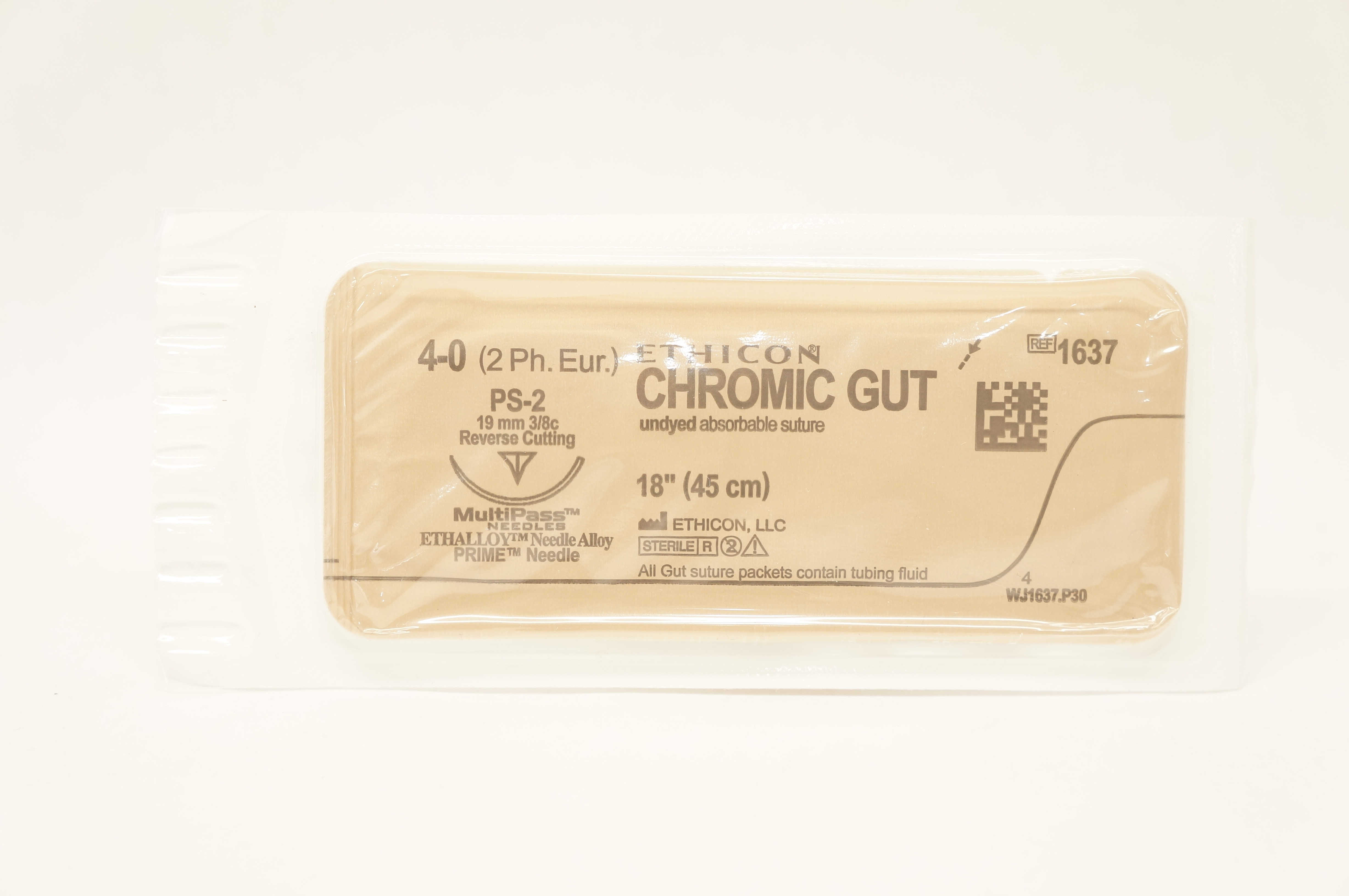 Ethicon 1637 4-0 CHROMIC GUT Surgical Stre PS-2 19mm 3/8c Reverse Cutting 18inch