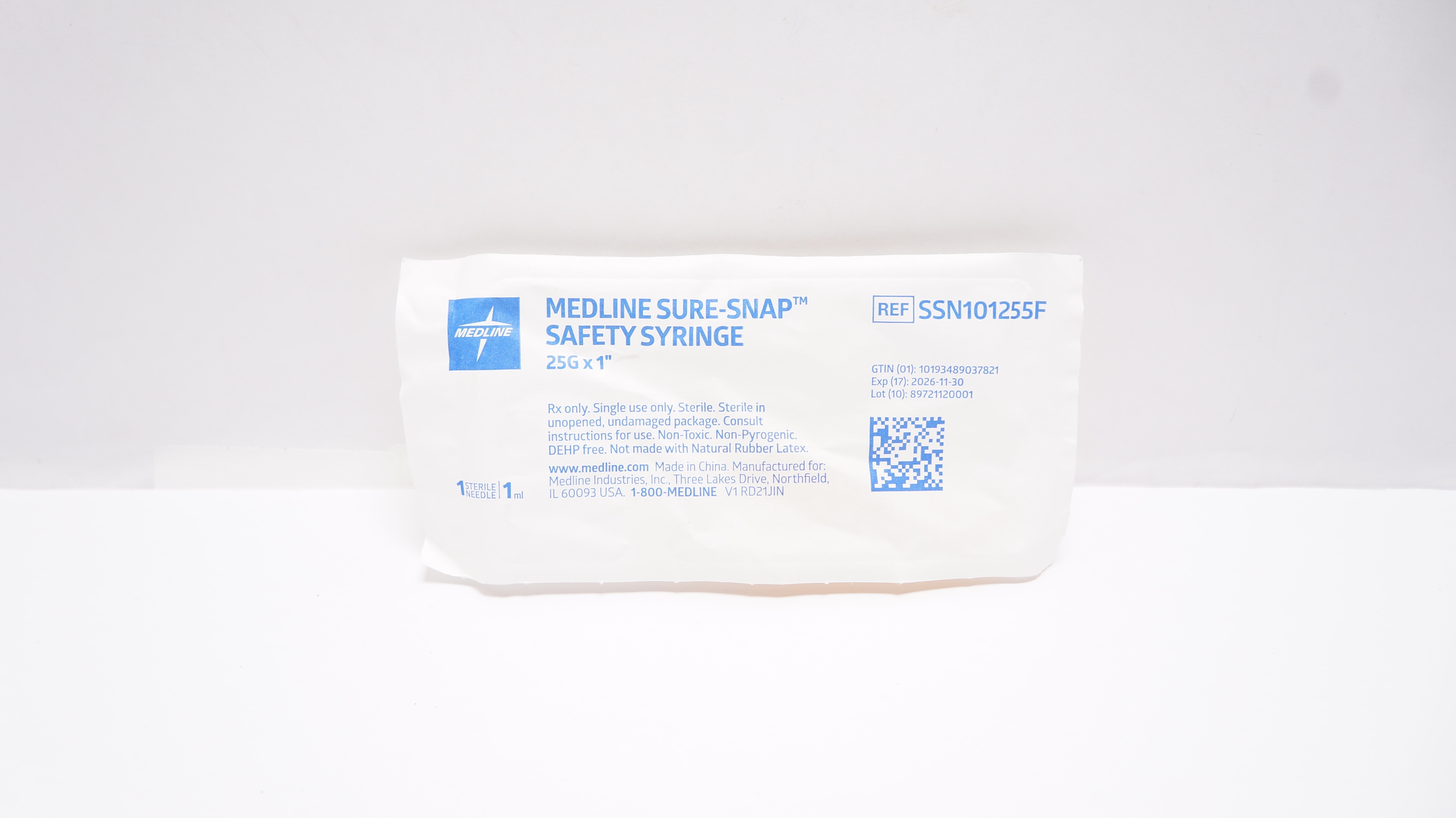 Medline SSN101255F Sure-Snap Safety Syringe 25g x 1inch