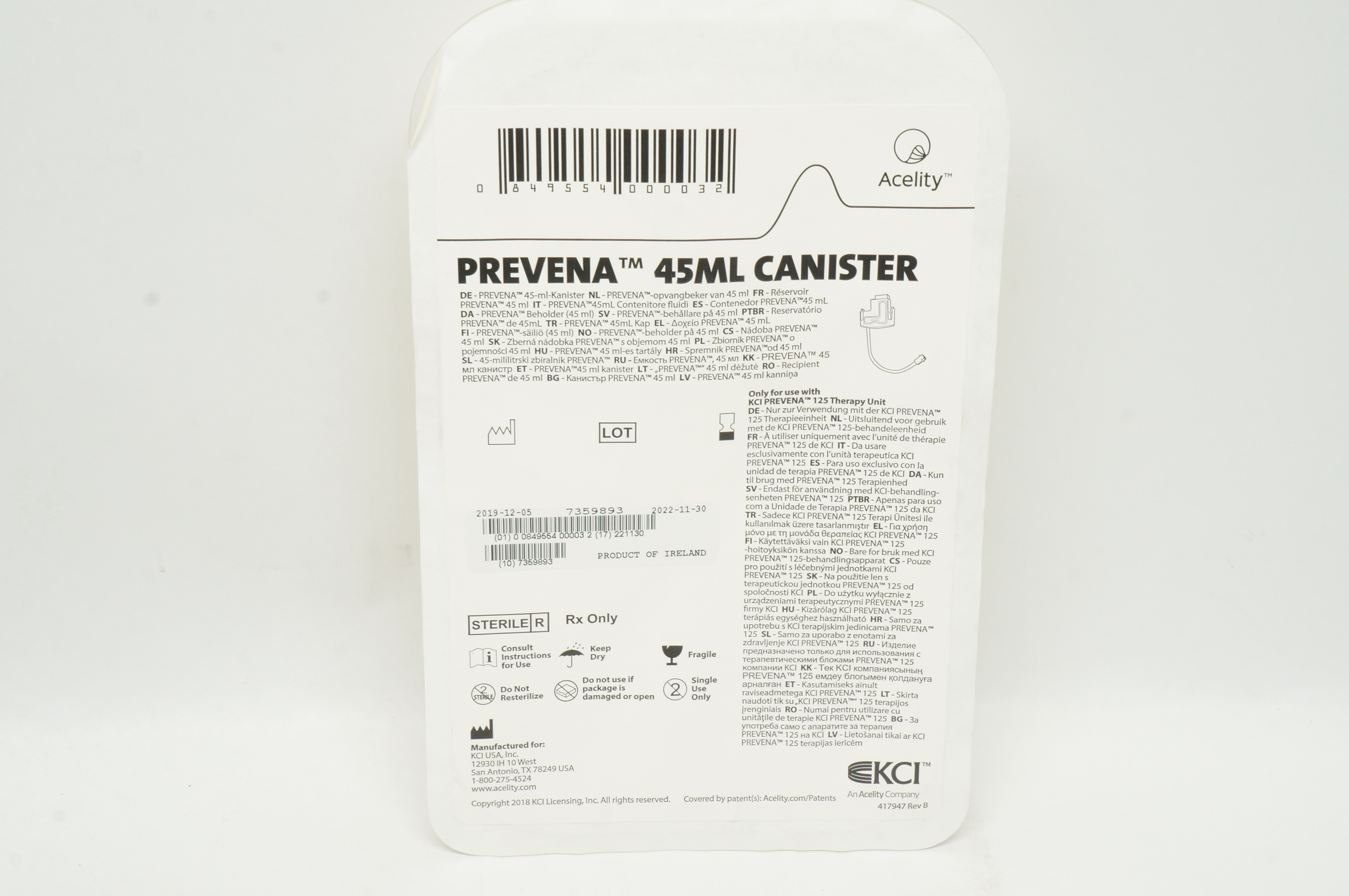 KCI Prevena 45mL Canister