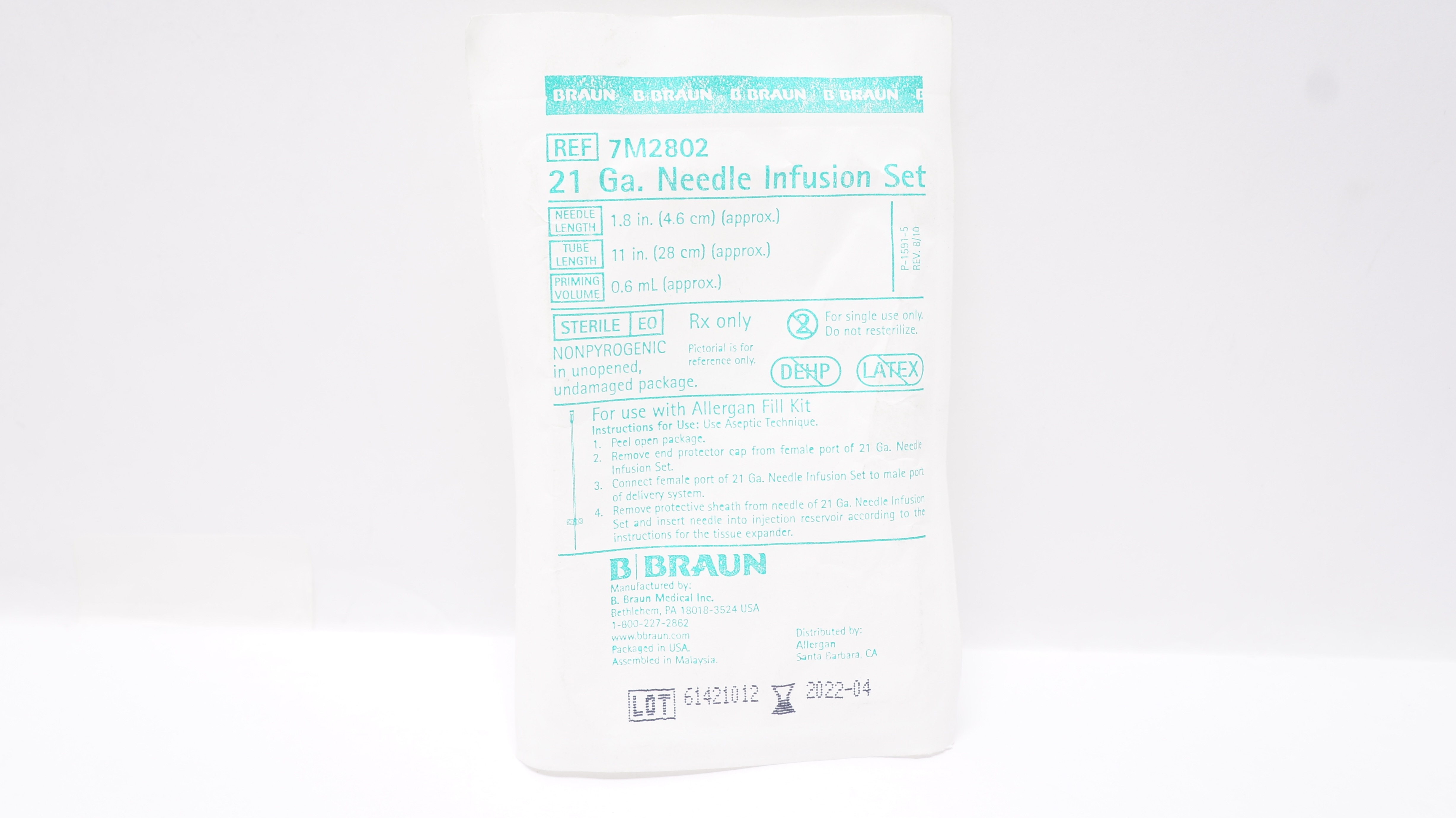 B.Braun 7M2802 21Ga Ndle Infusion Set 1.8inch x 11inch x 0.6mL Approx. (x)