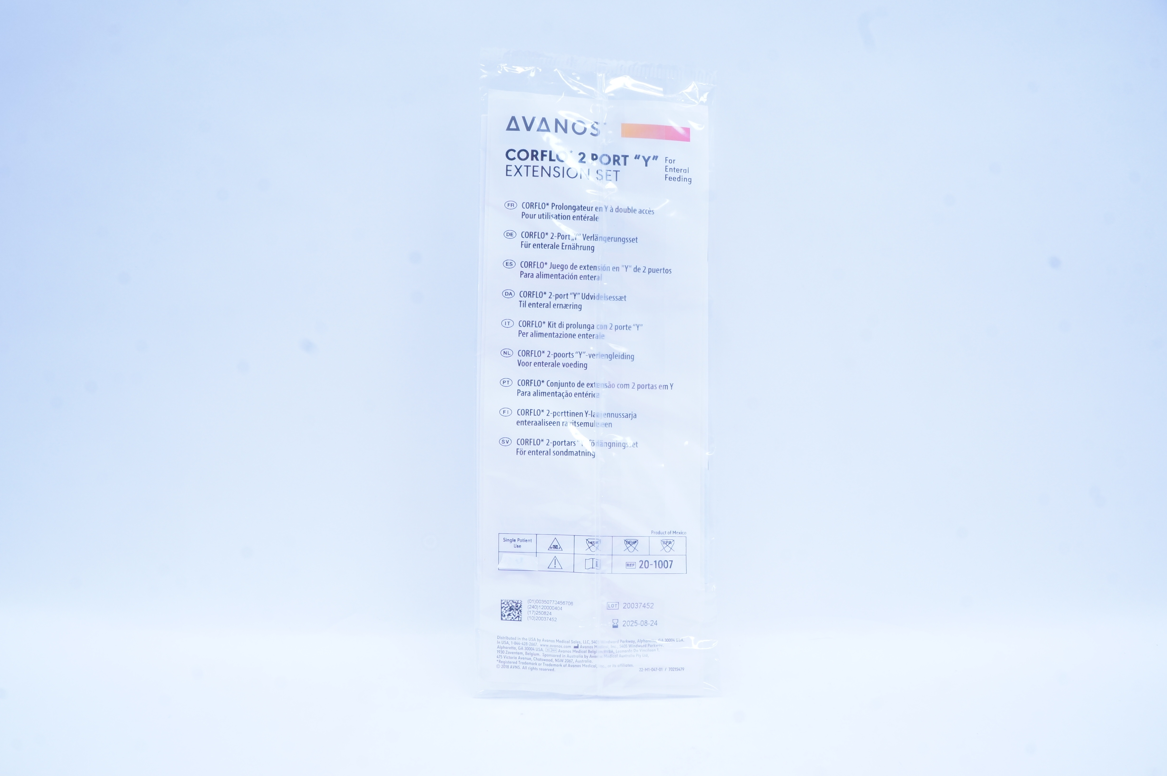 Avanos 201007 Corflo 2 Port "Y" Extension Set For Enteral Feeding