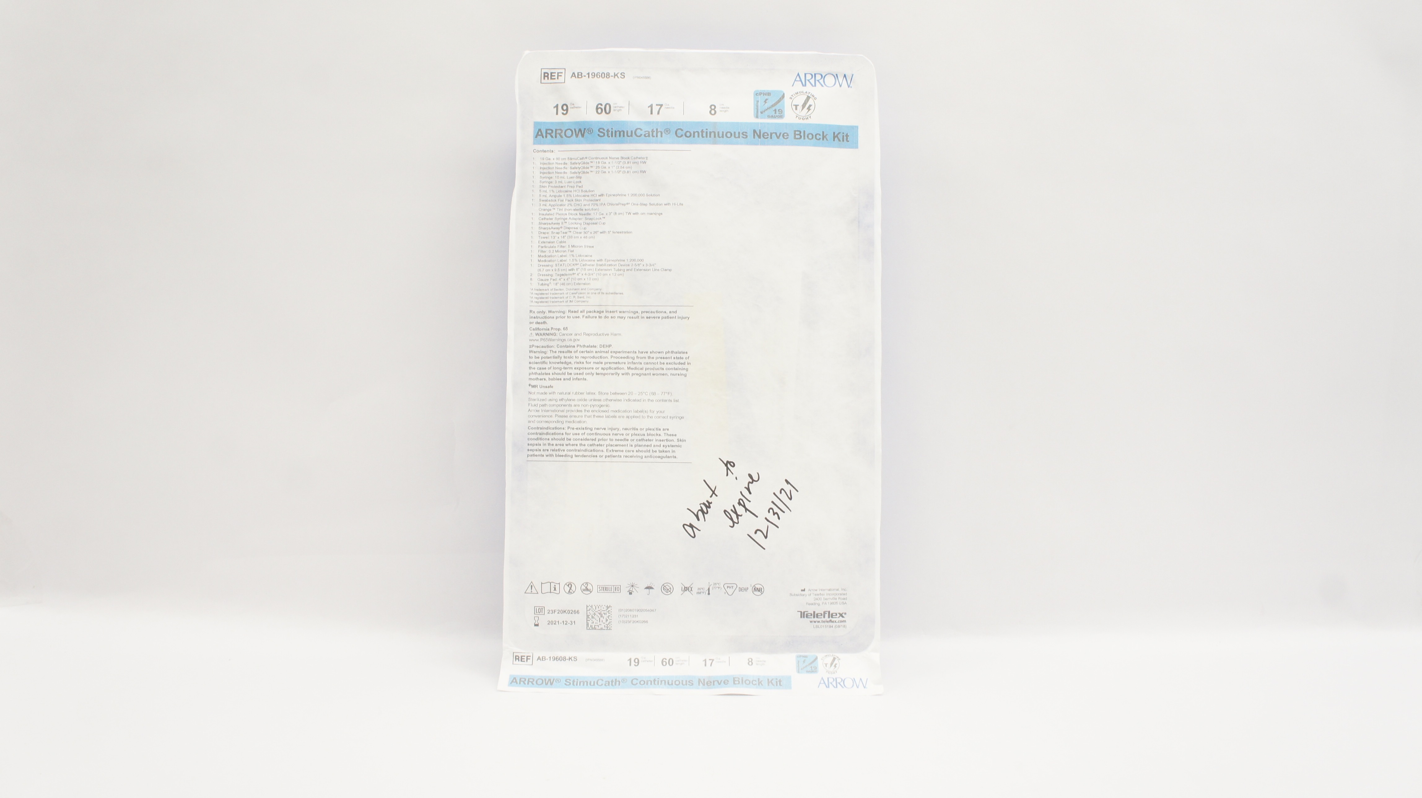 Teleflex AB-19608-KS Arrow StimuCath Continuous Nerve Block Kit 19Ga x 60cm (x)