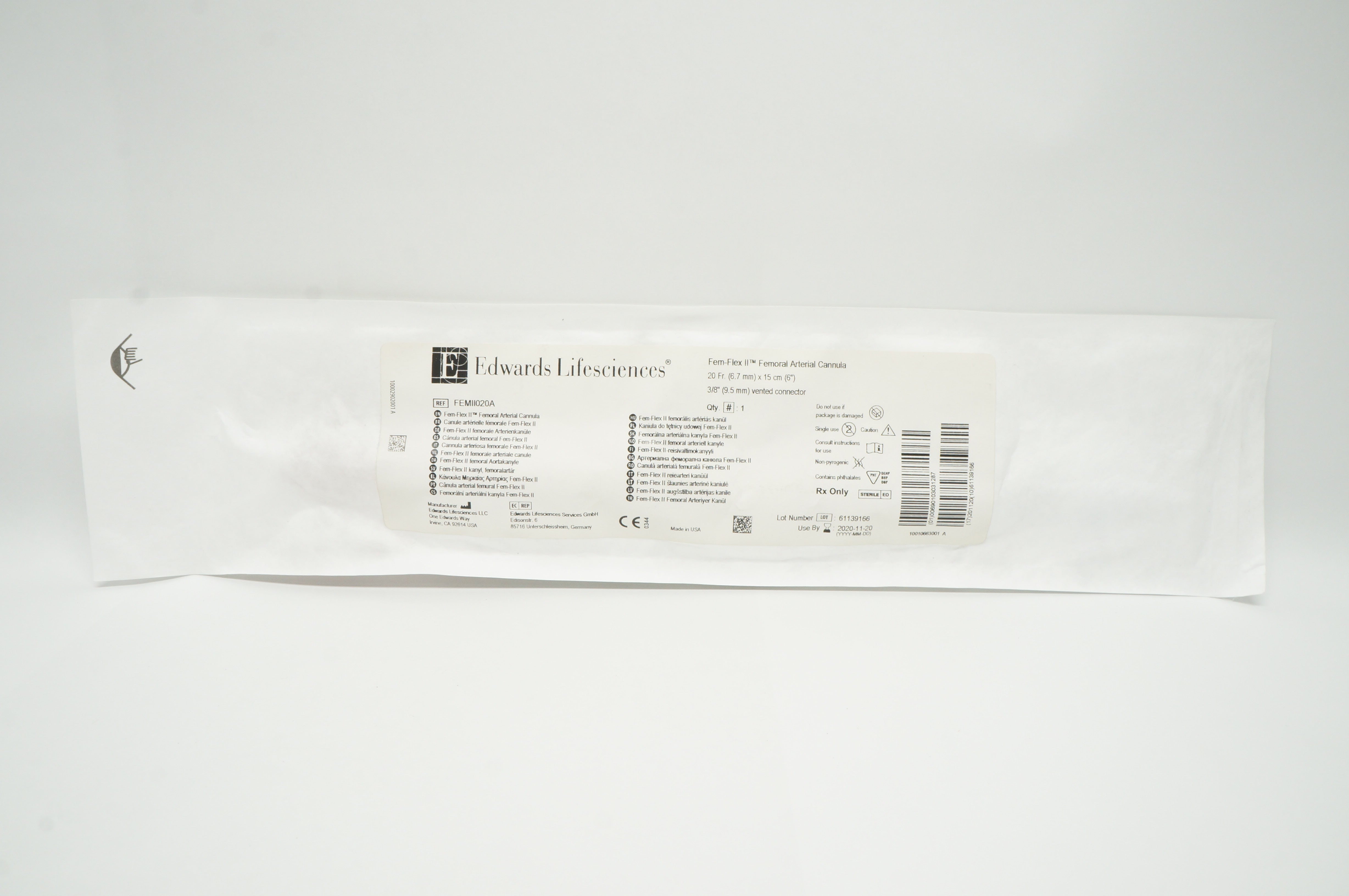 Edwards Lifesciences FEMII020A Fem-Flex II Femoral Arterial Cannula 20Fr. (x)