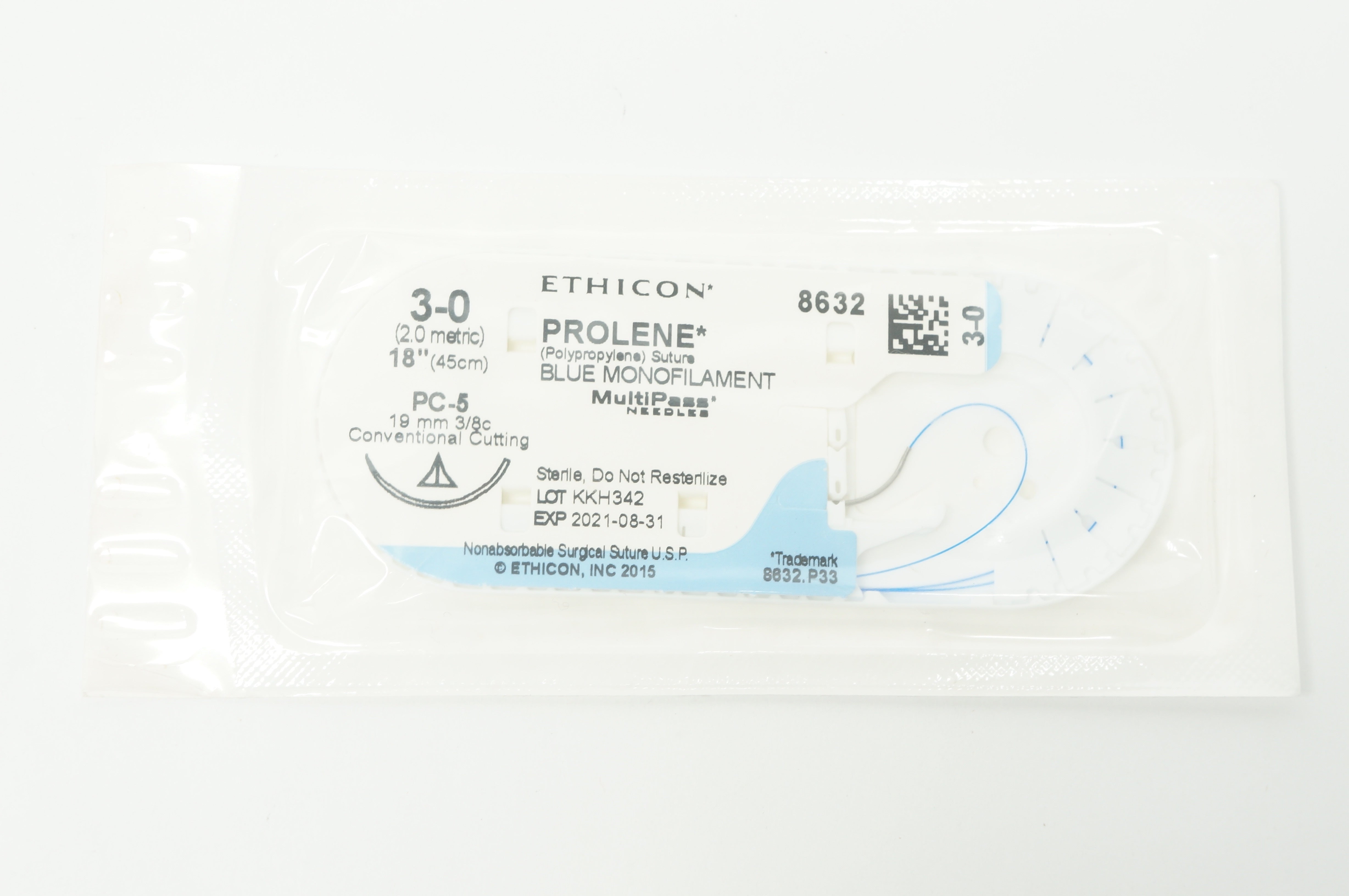 Ethicon 8632 3-0 PROLENE, PC-5, 19mm 3/8c Convertional Cutting, 18inch