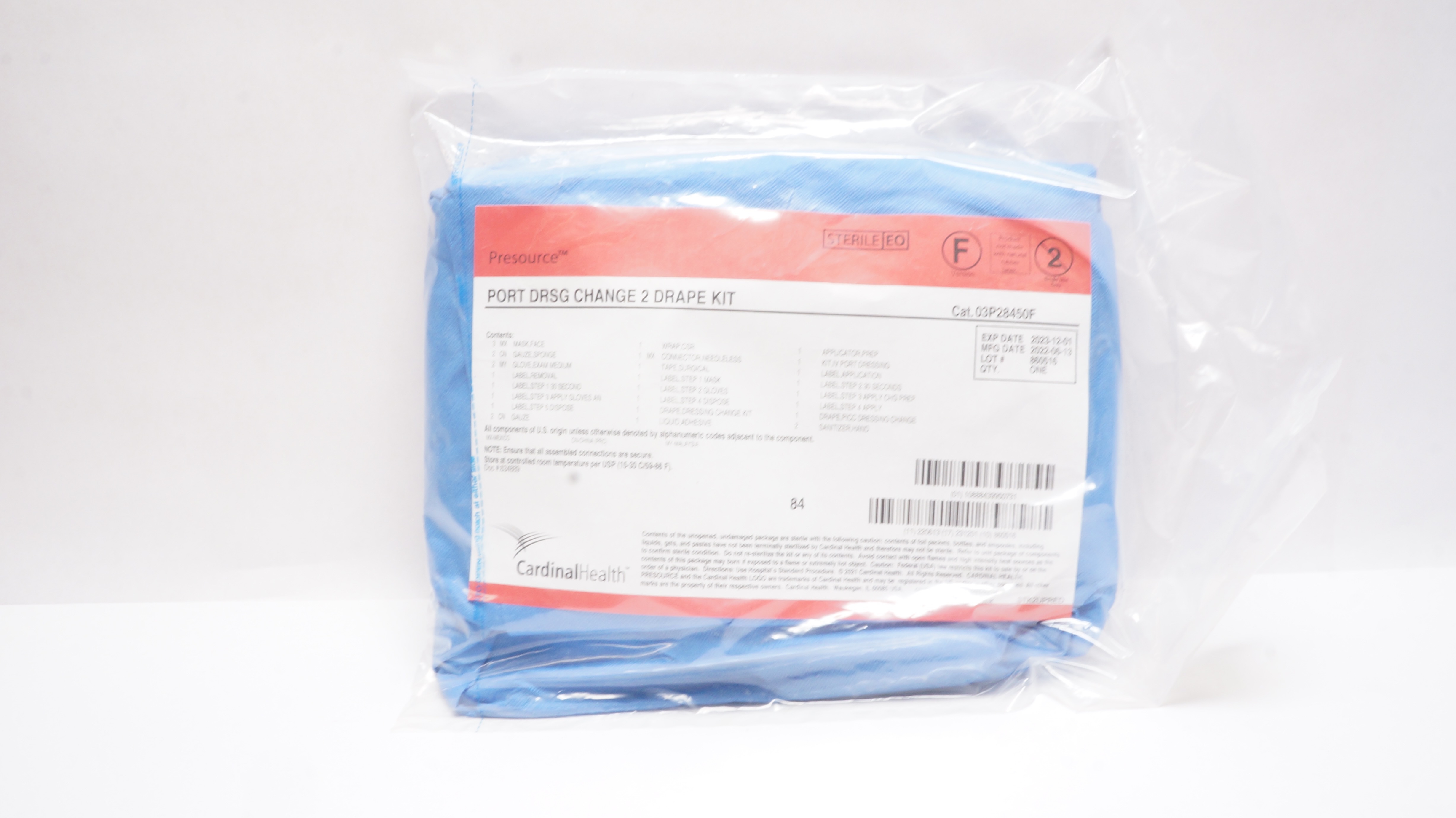 Cardinal Health 03P28450F Presource Port Dressing Change 2 Drape Kit