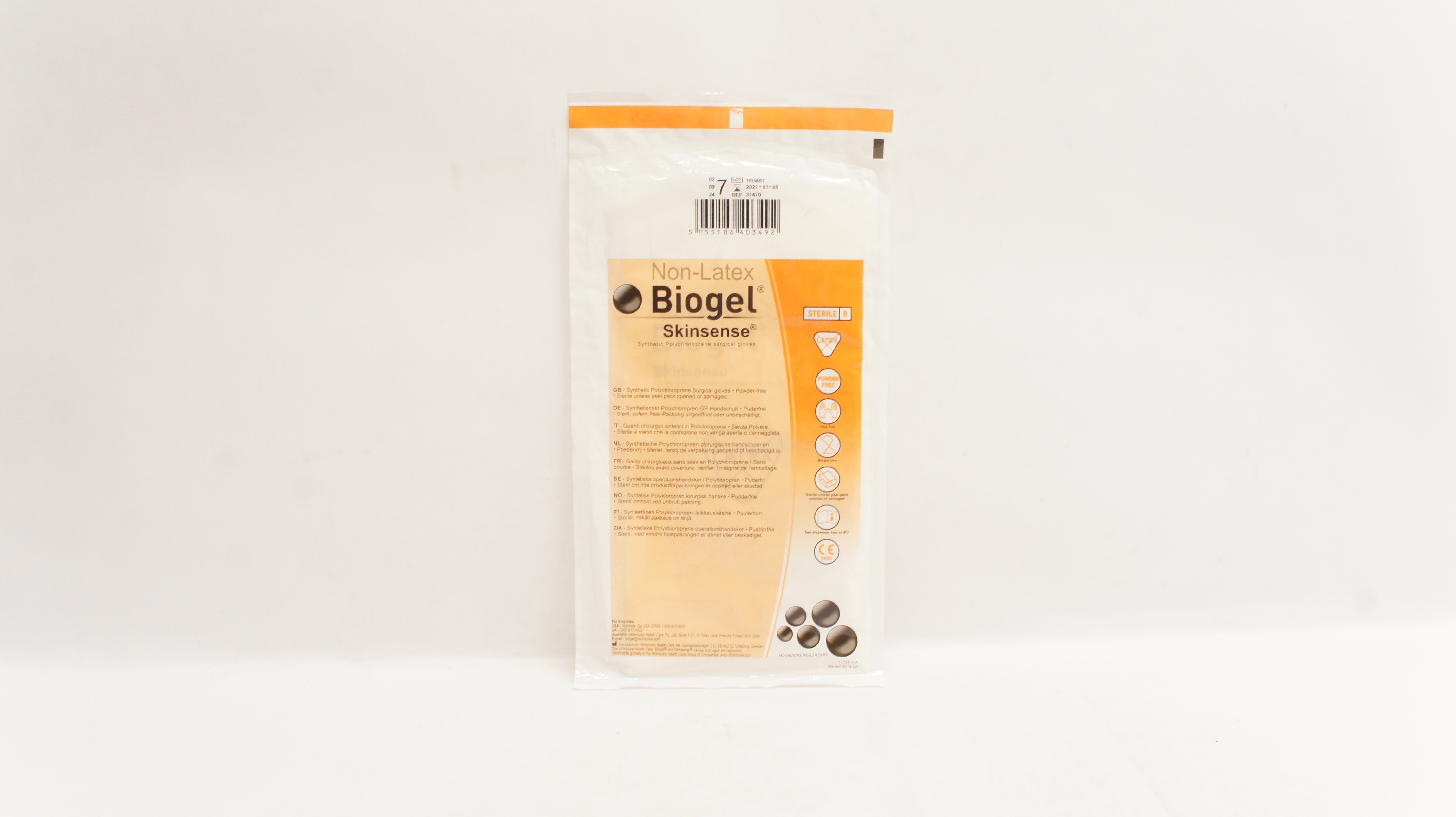 Molnlycke 31470 Biogel Skinsence Synthetic Surgical Gloves Size 7