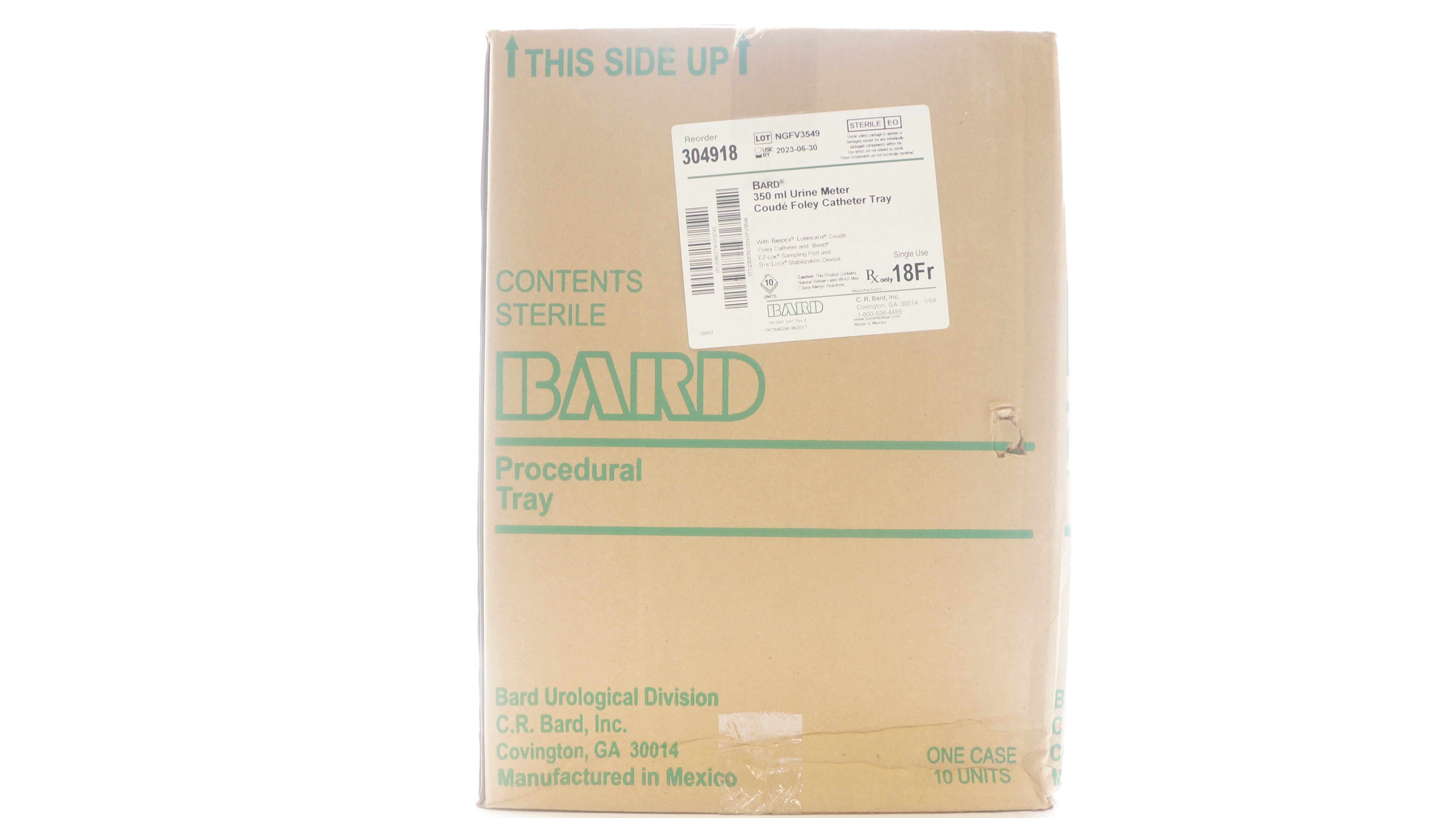 Bard 304918 Urine Meter Coude Foley Cath. Tray 350mL, 18Fr. (x) - Case of 10