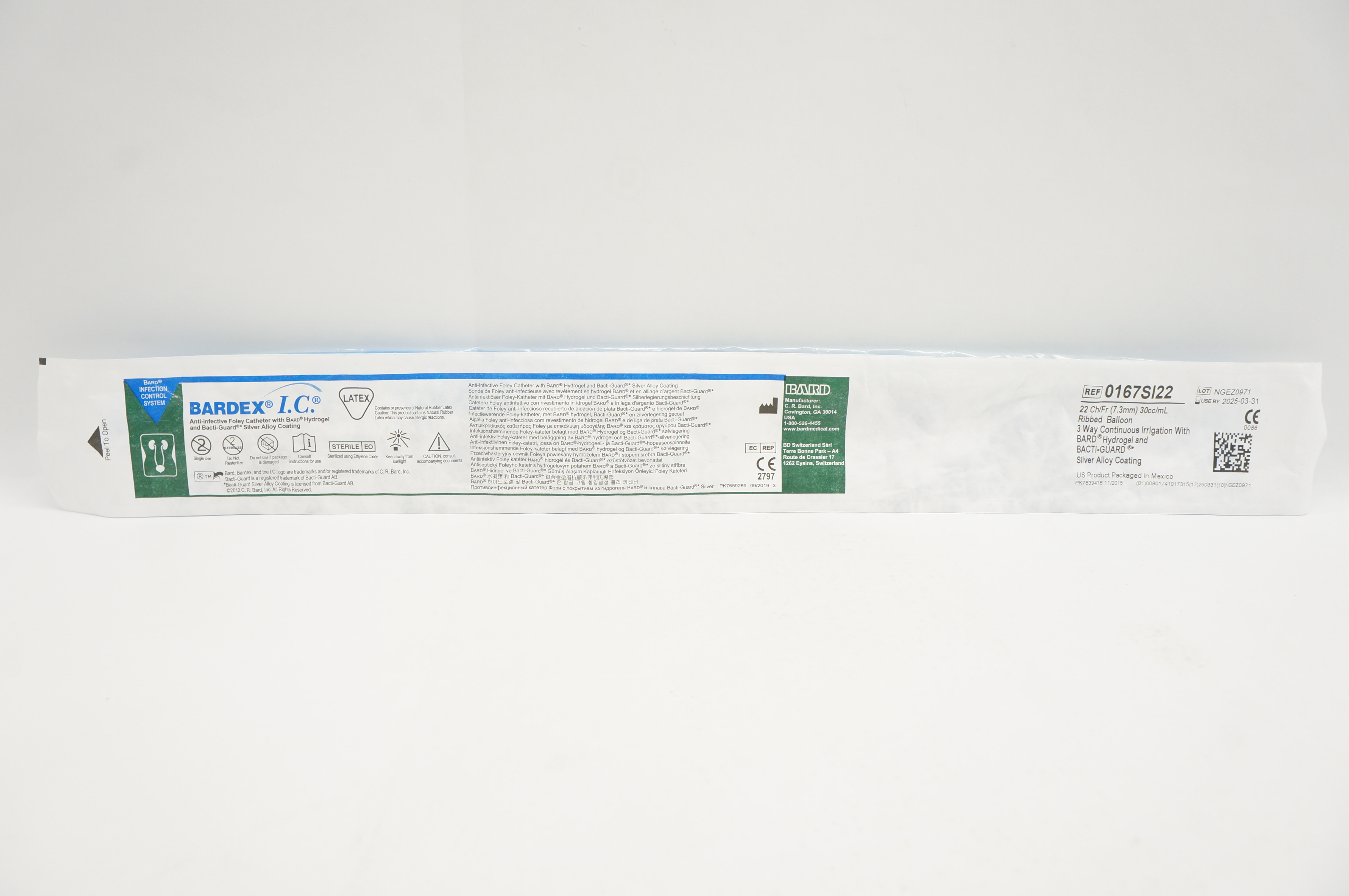 Bard 0167SI22 Bardex I.C. Anti-Infective Cath. 22Ch/Fr 30cc/mL Ribbed Balloon
