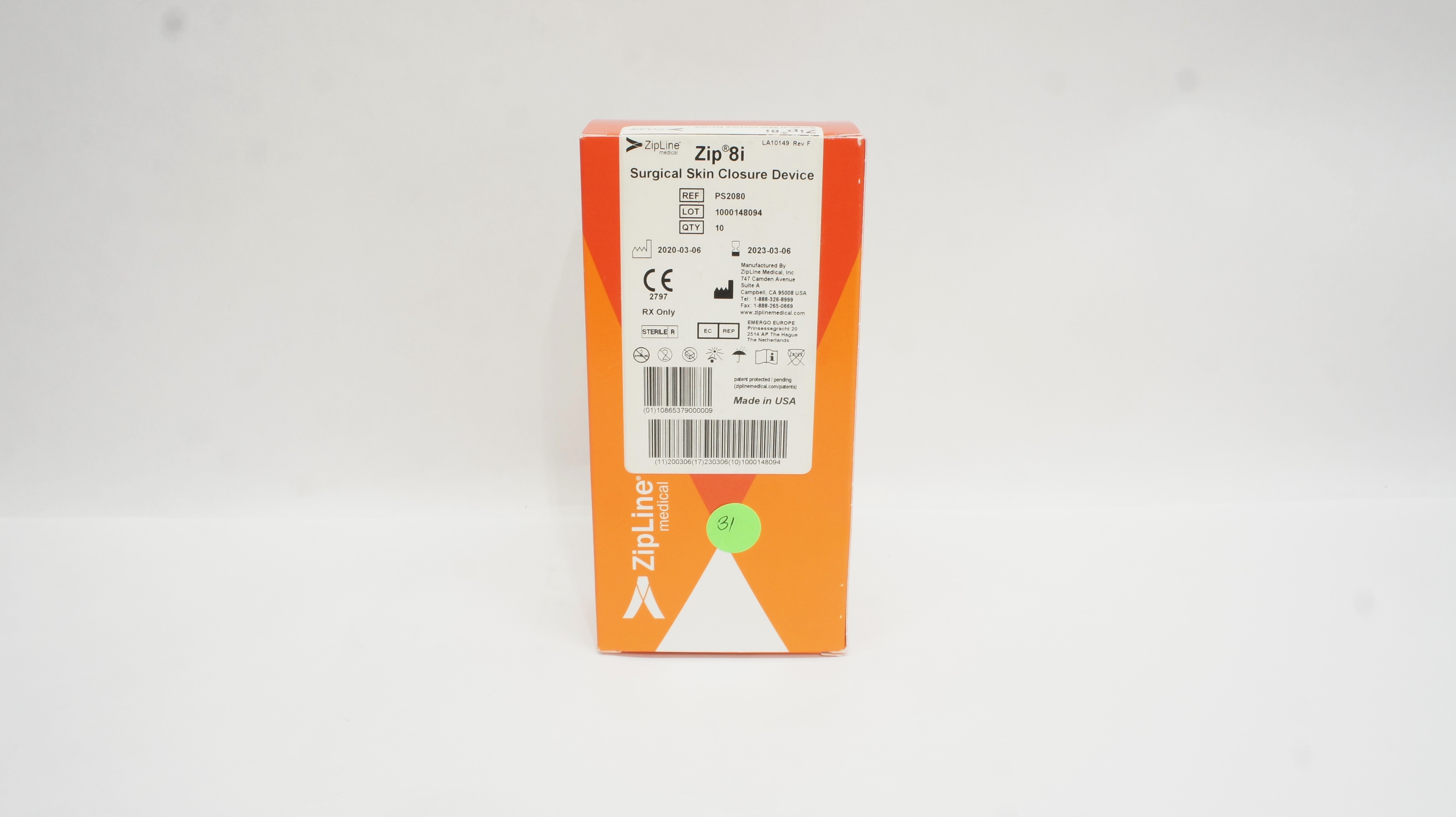 ZipLine PS2080 Zip 8i Surgical Skin Closure Device 8cm - Box of 10 (x)