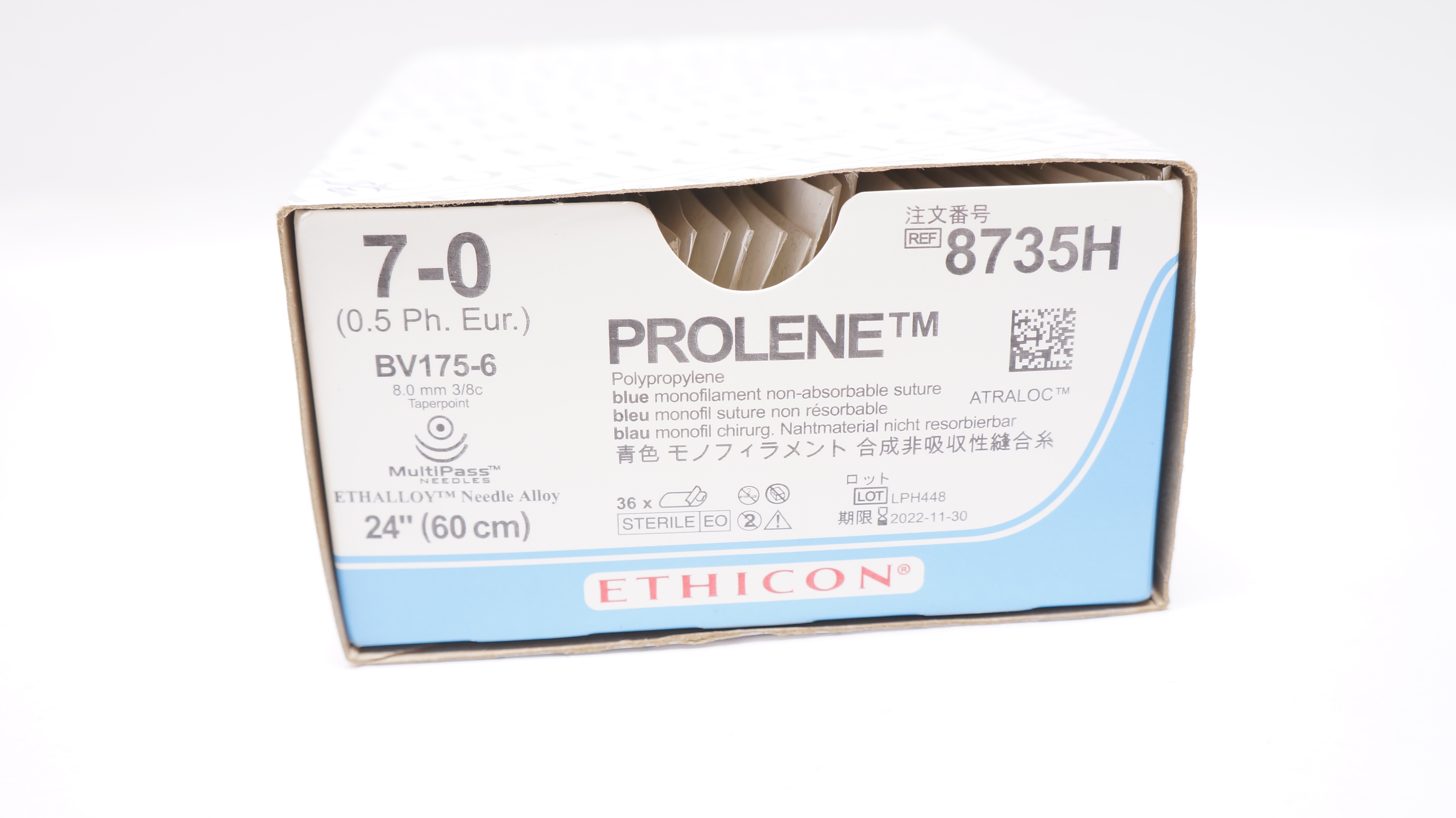 Ethicon 8735H 7-0 Prolene BV175-6 8.0mm 3/8c Taperpoint 24In - Box of 35 (x)