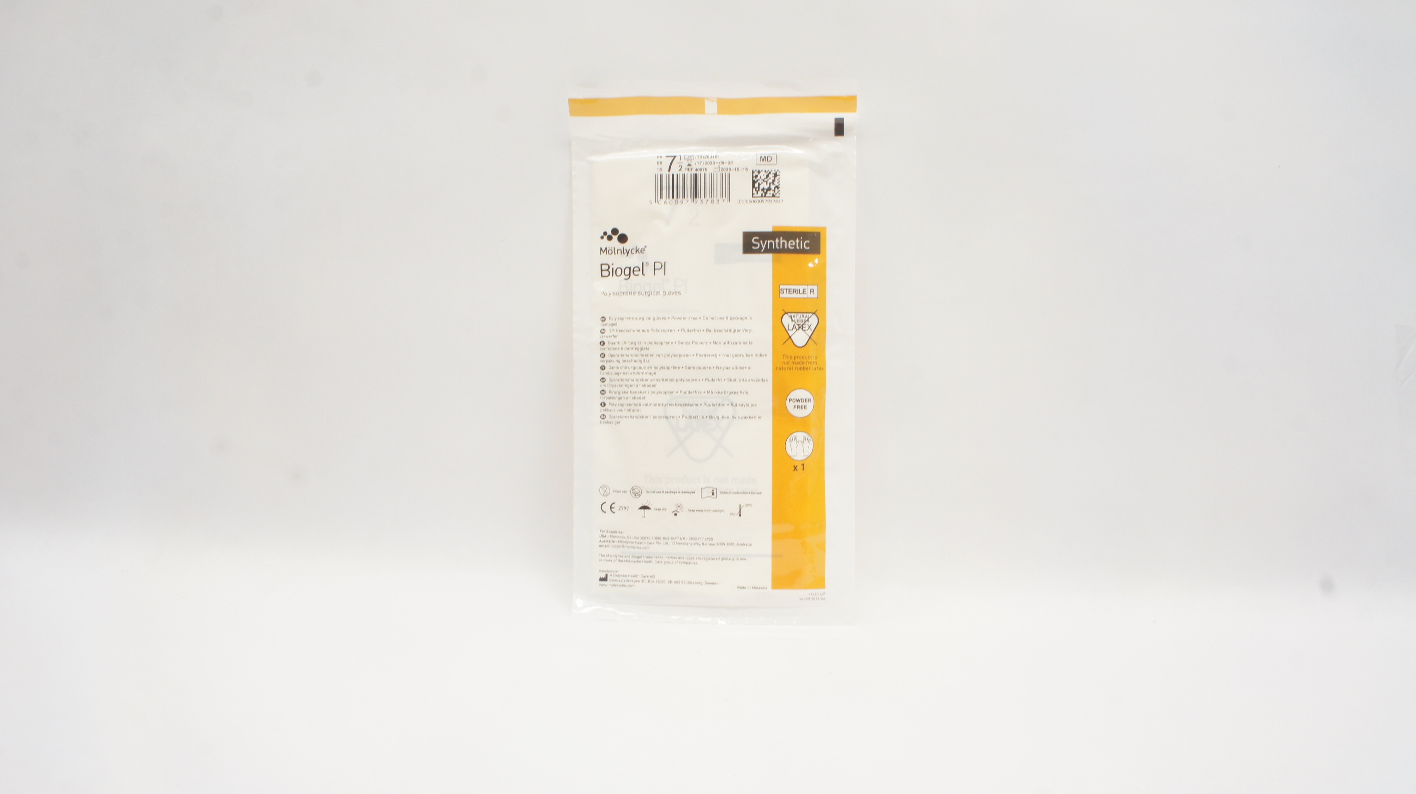 Molnlycke Healthcare 40875 Biogel Non-Latex PI Surgical Gloves Size 7-1/2