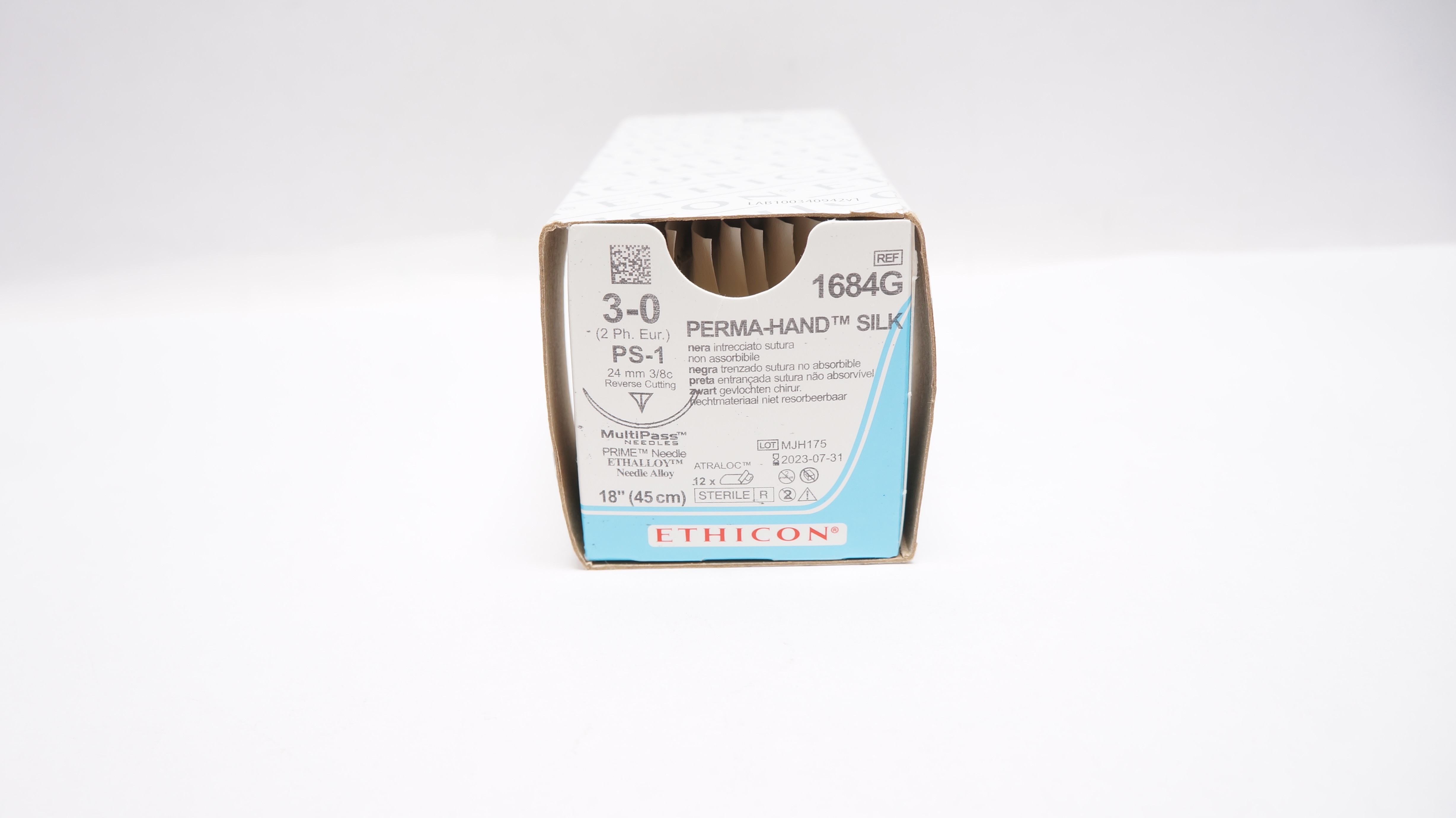 Ethicon 1684G 3-0 Perma-Hand PS-1 24mm 3/8c Reverse Cutting 18inch(x) -Box of 12