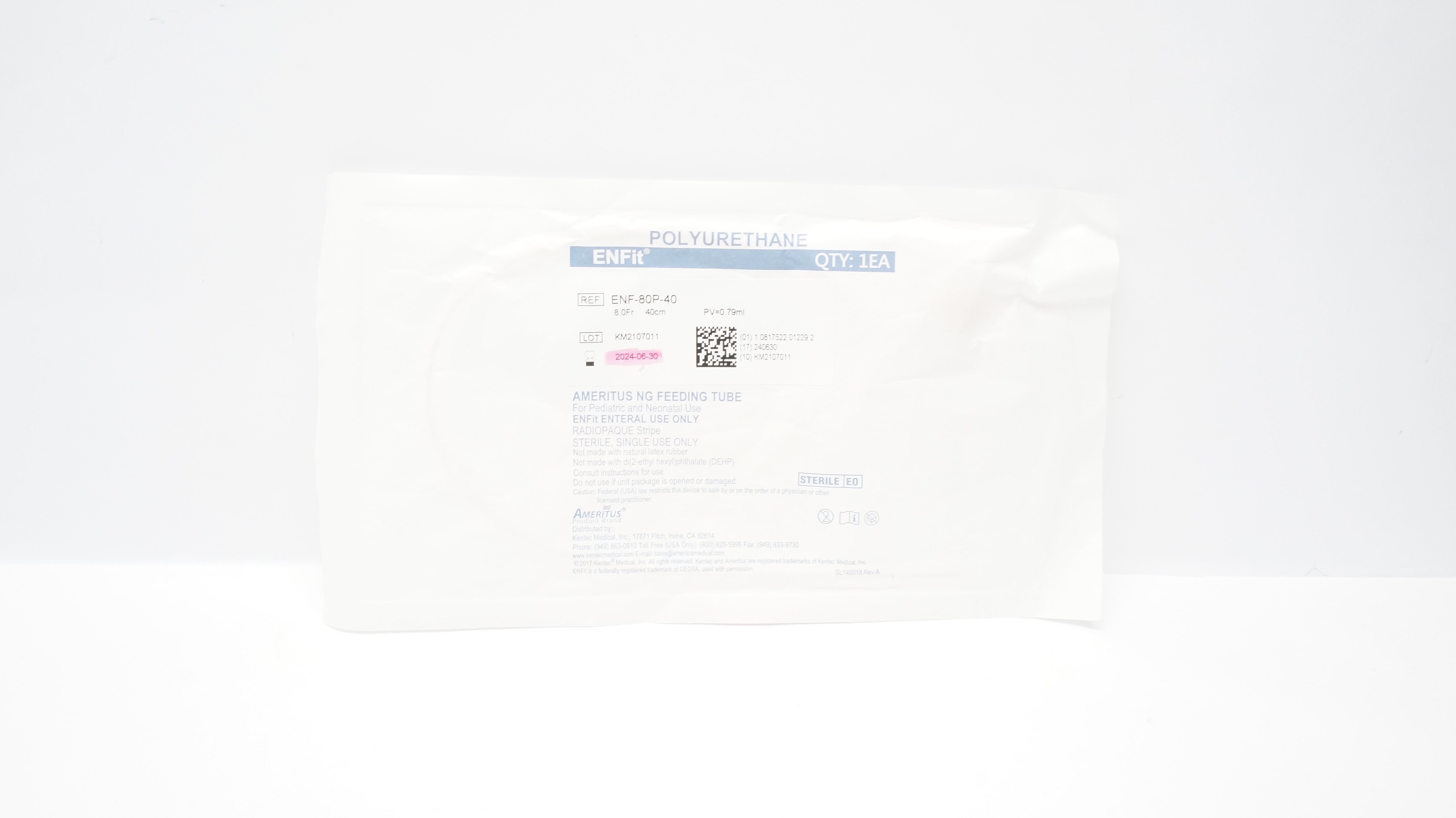 Ameritus Medical ENF-80P-40 ENFit NG Feeding Tube 8.0Fr x 40cm 0.79mL (x)