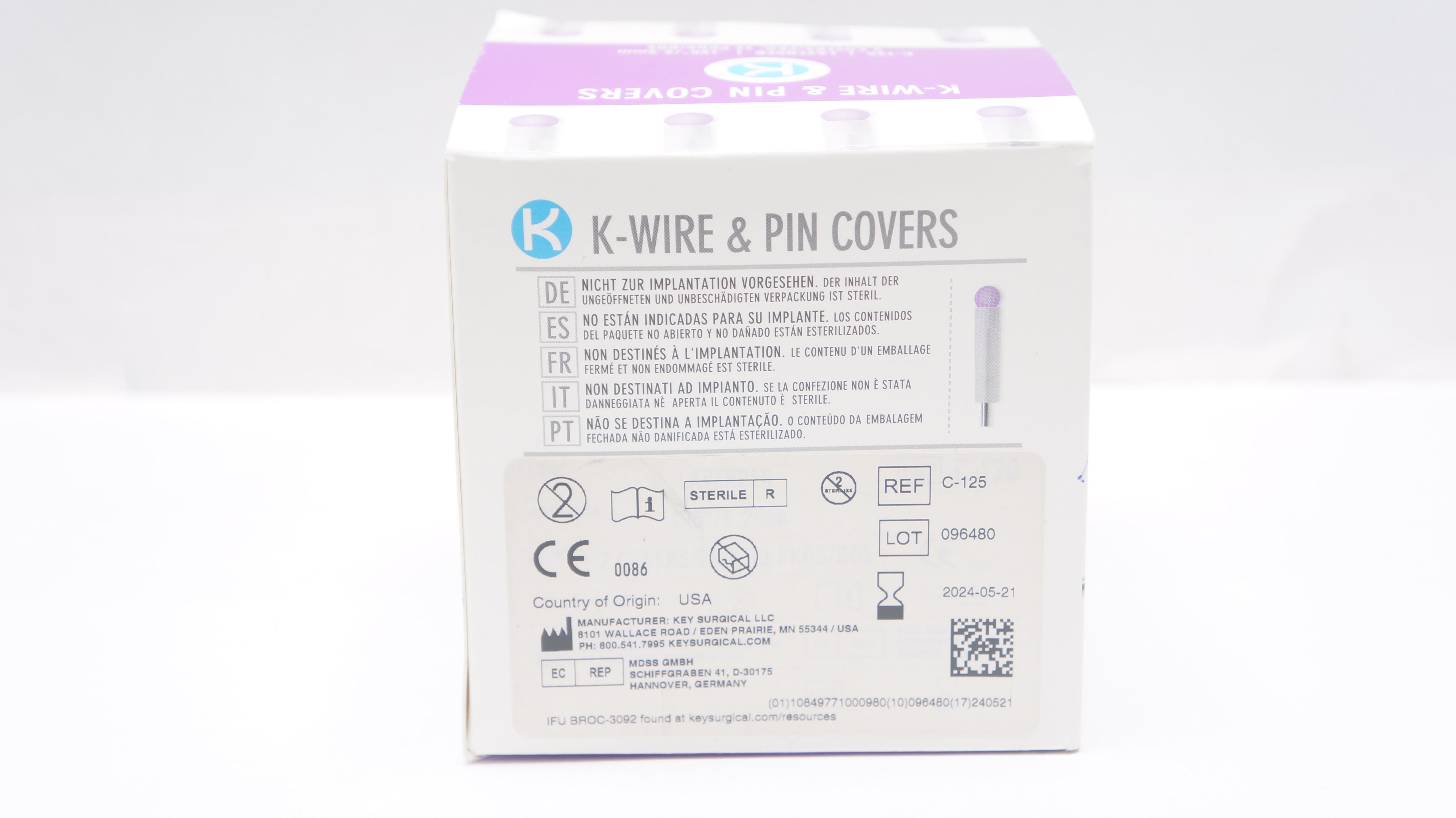 KEY Surgical C-125 K-Wire & Pin Covers .125inch - Box of 12