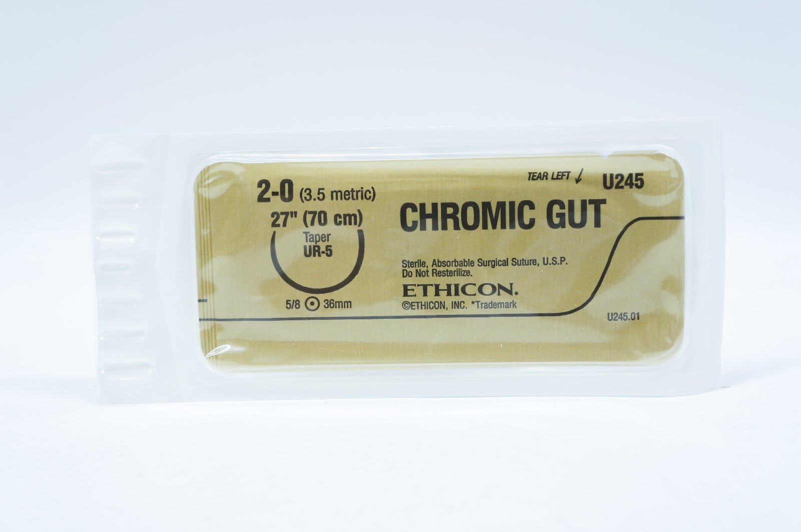 Ethicon U245 2-0 CHROMIC GUT, UR-5, 5/8 36mm Taper, 27inch (x) - Lot of 108