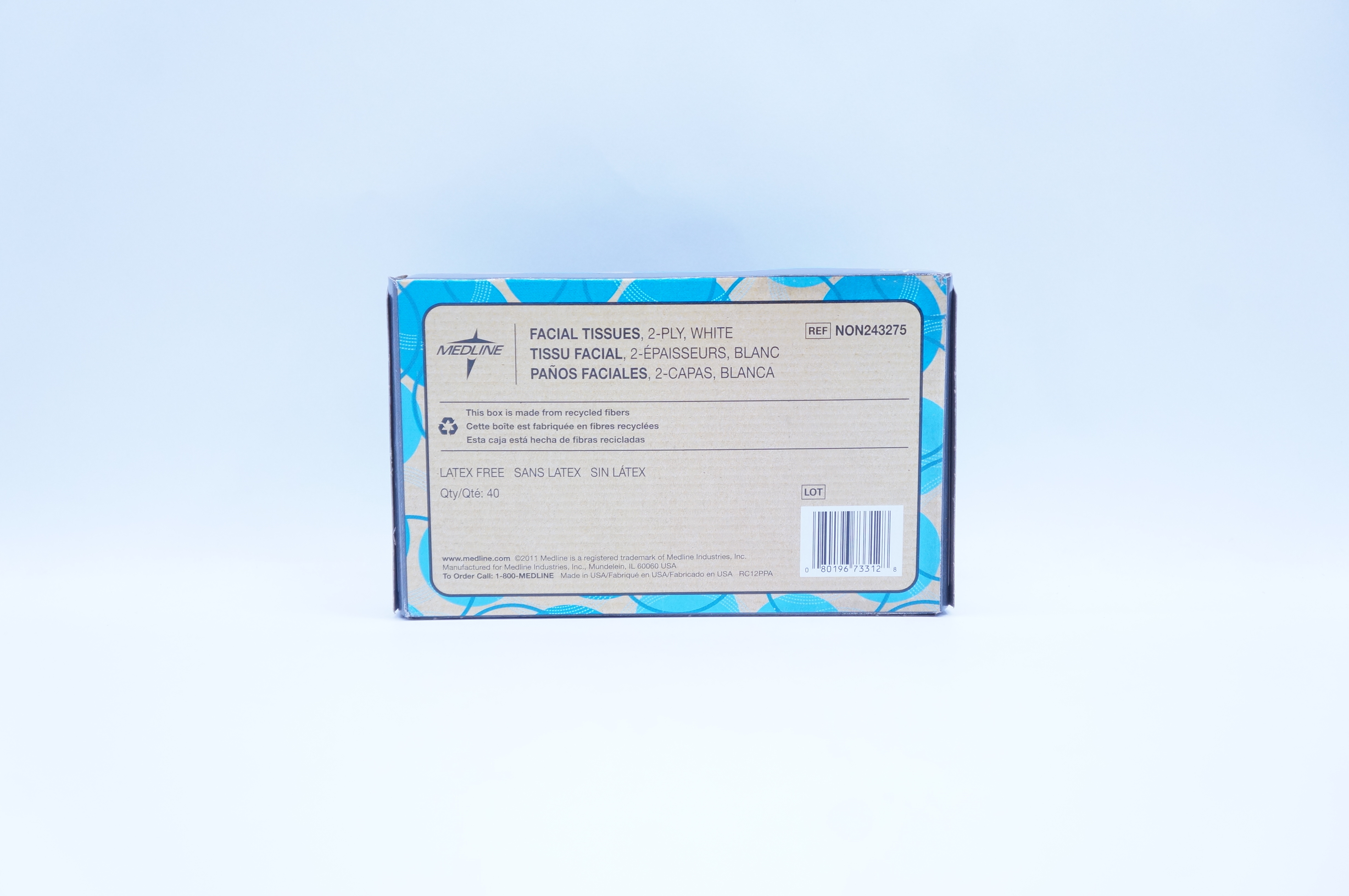 Medline NON243275 Facial Tissues, 2-Ply, White - Box of 40