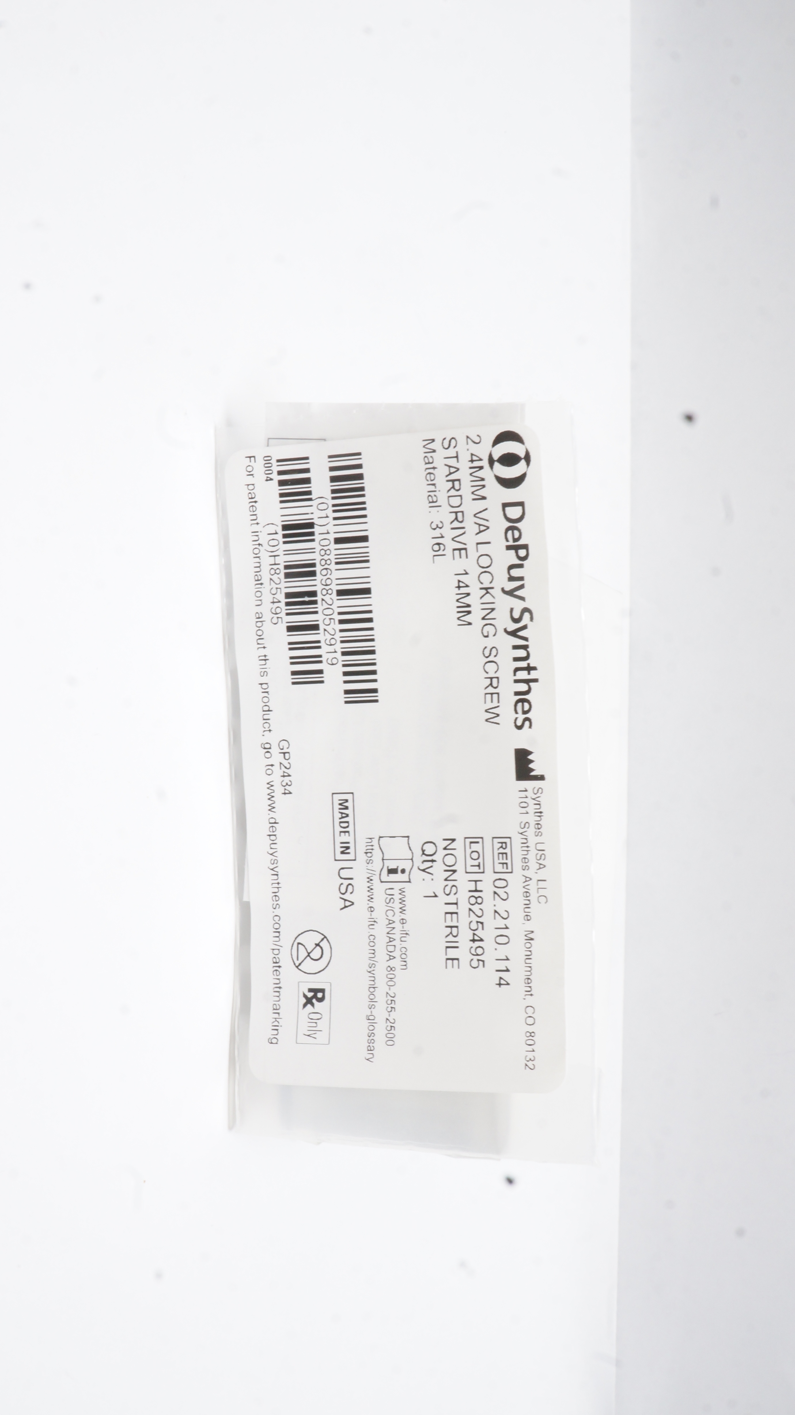 DePuy Synthes 02.210.114 2.4mm VA Locking Screw Stardrive 14mm