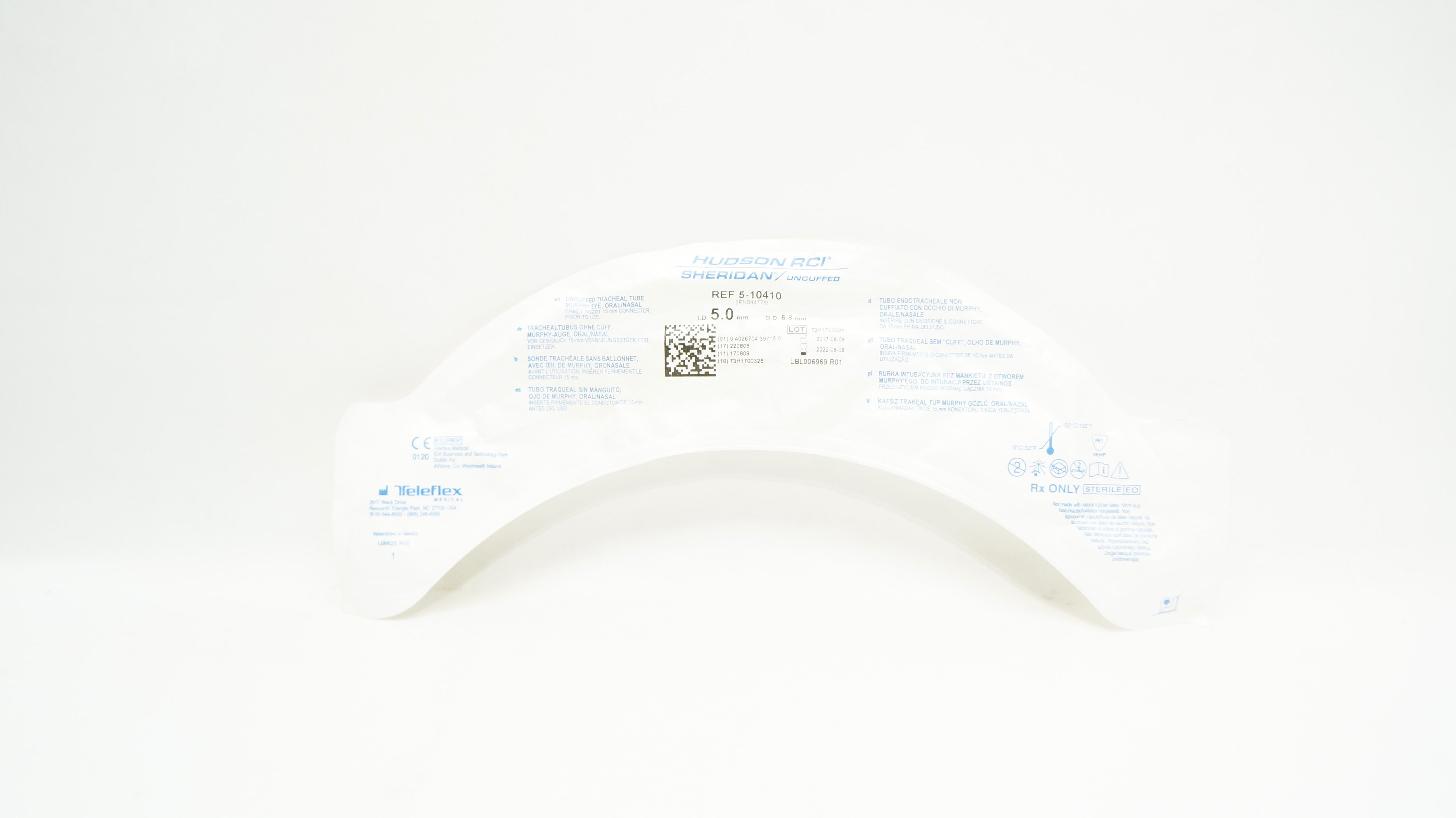 Teleflex 5-10410 Hudson RCI Sheridan Uncuffed Tube Endotracheal 5.0 x 6.8mm (x)