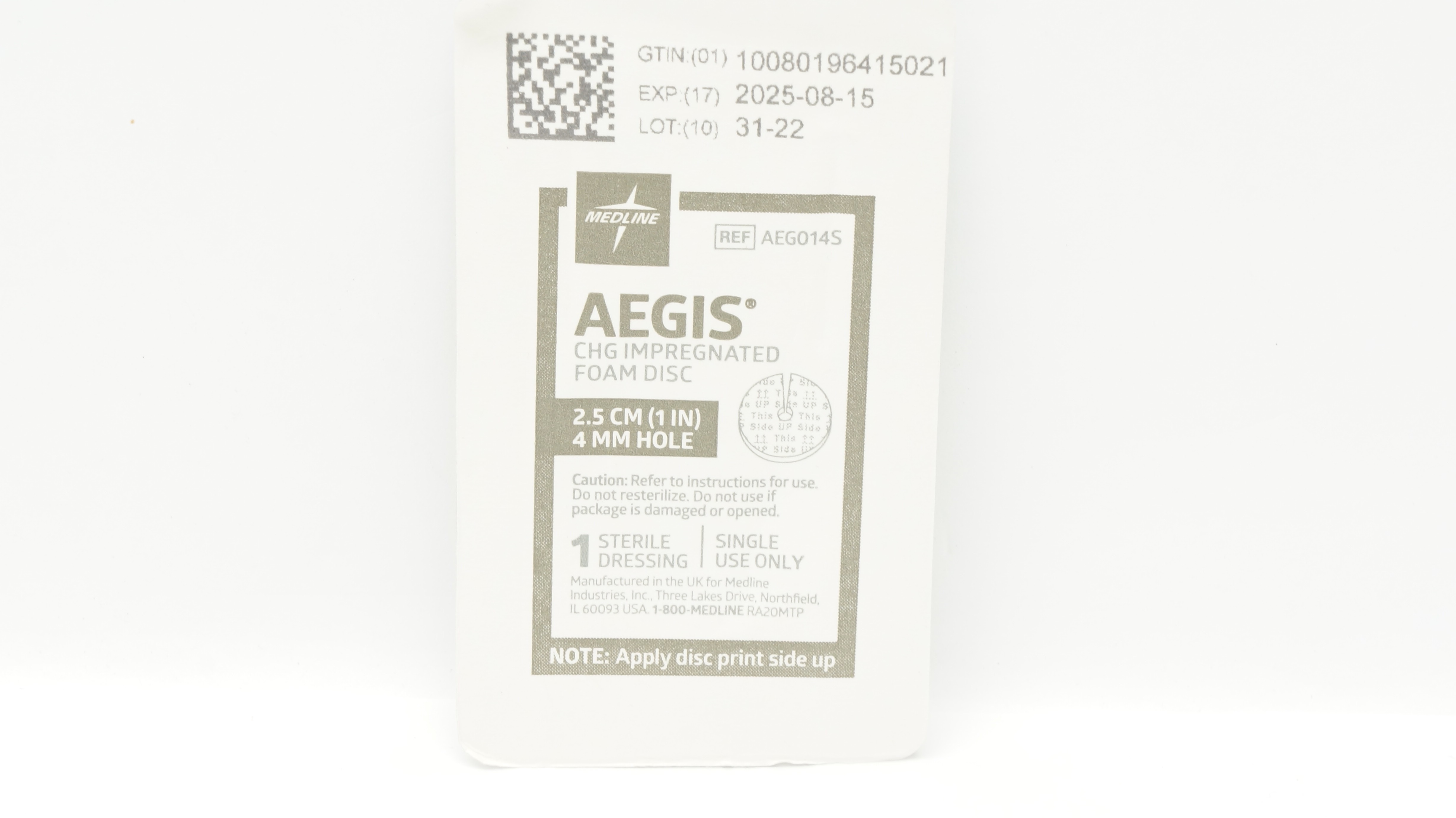 Medline AEG014S AEGIS CHG Impregnated Foam Disc 1inch x 4mm