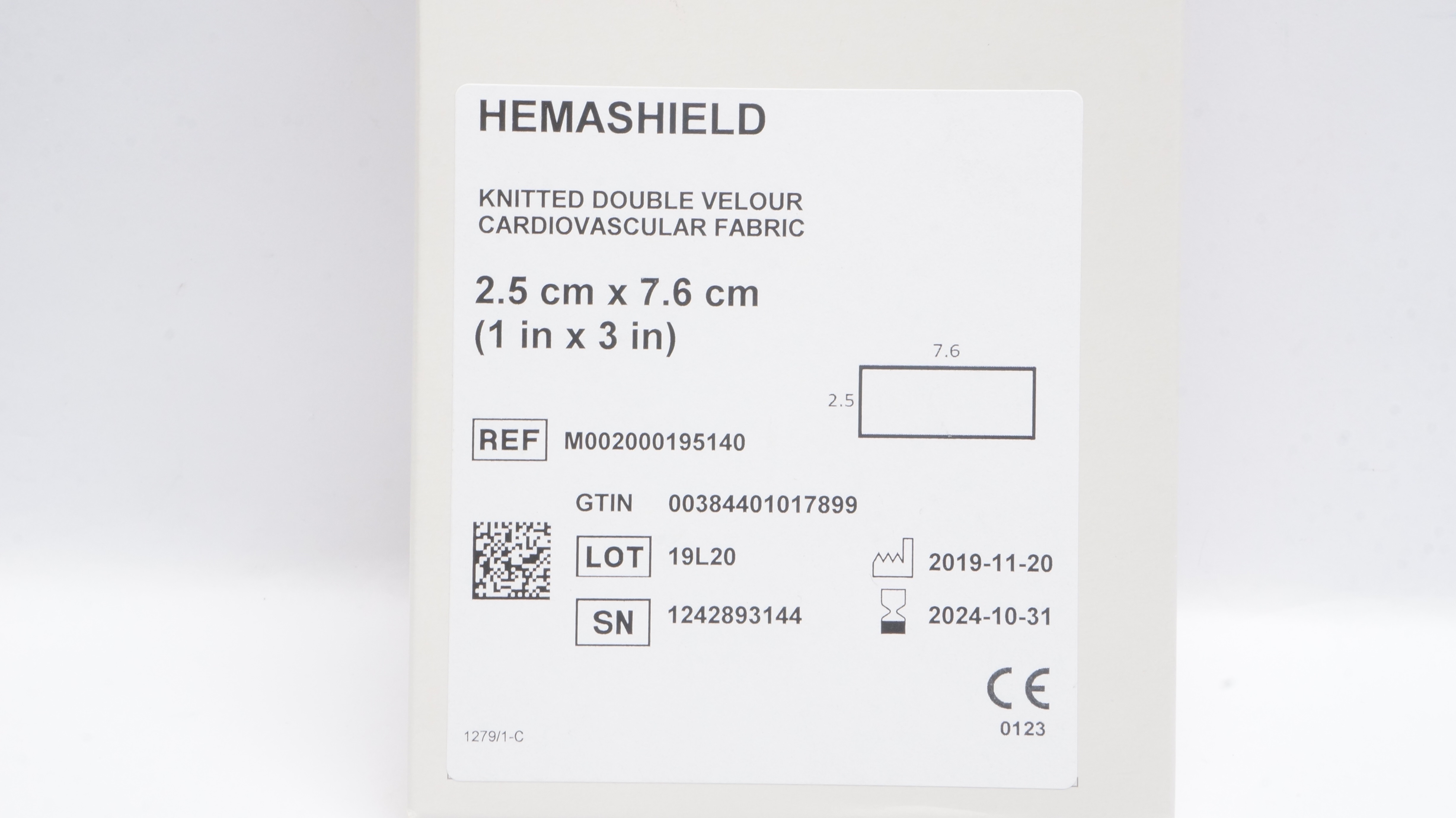 Maquet M002000195140 Hemashield Knitted Double Cardiovascular Fabric 1x3inch (x)