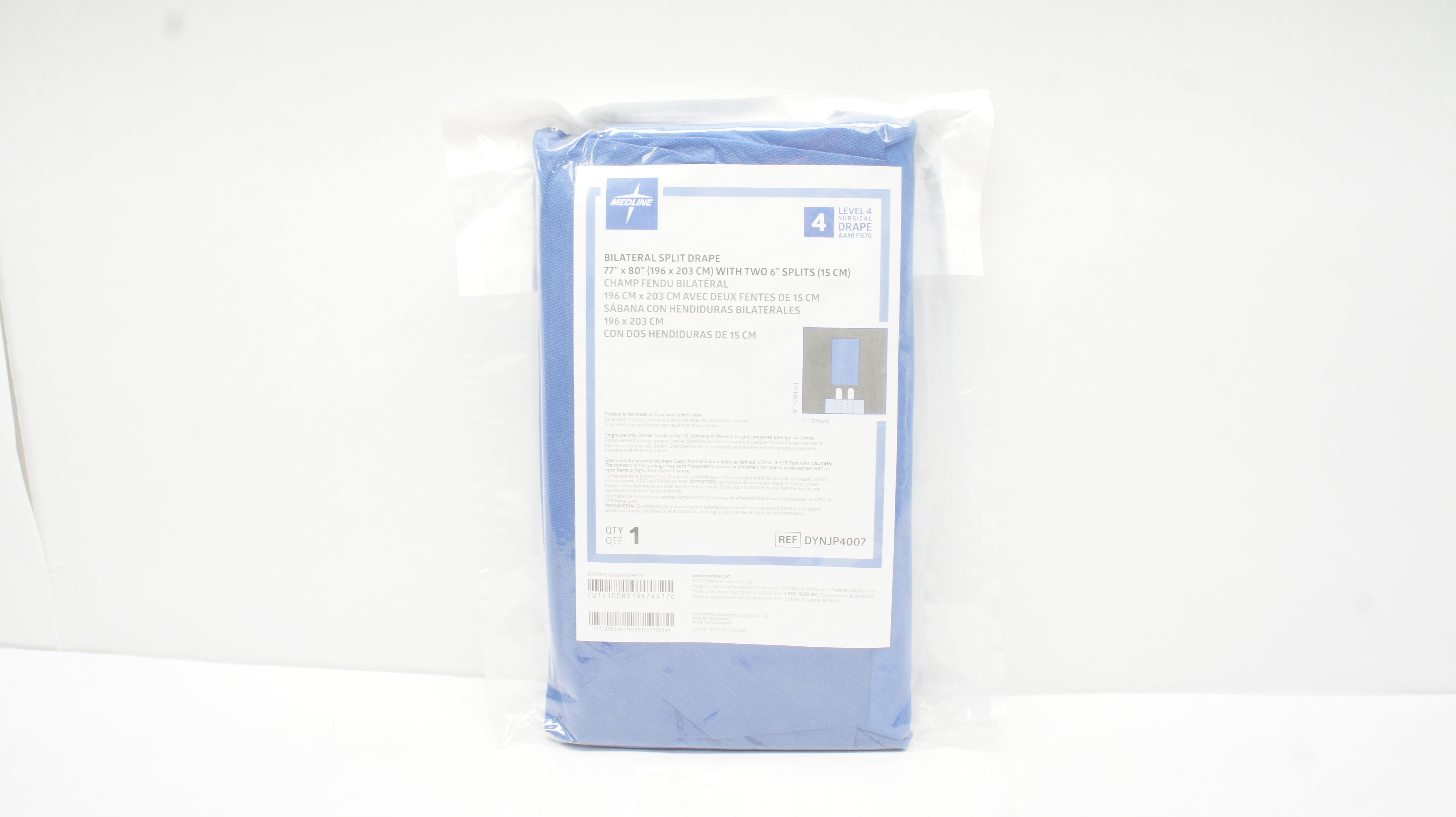 Medline DYNJP4007 Bilateral Split Drape 77inch x 80inch w/Two 6inch Splits
