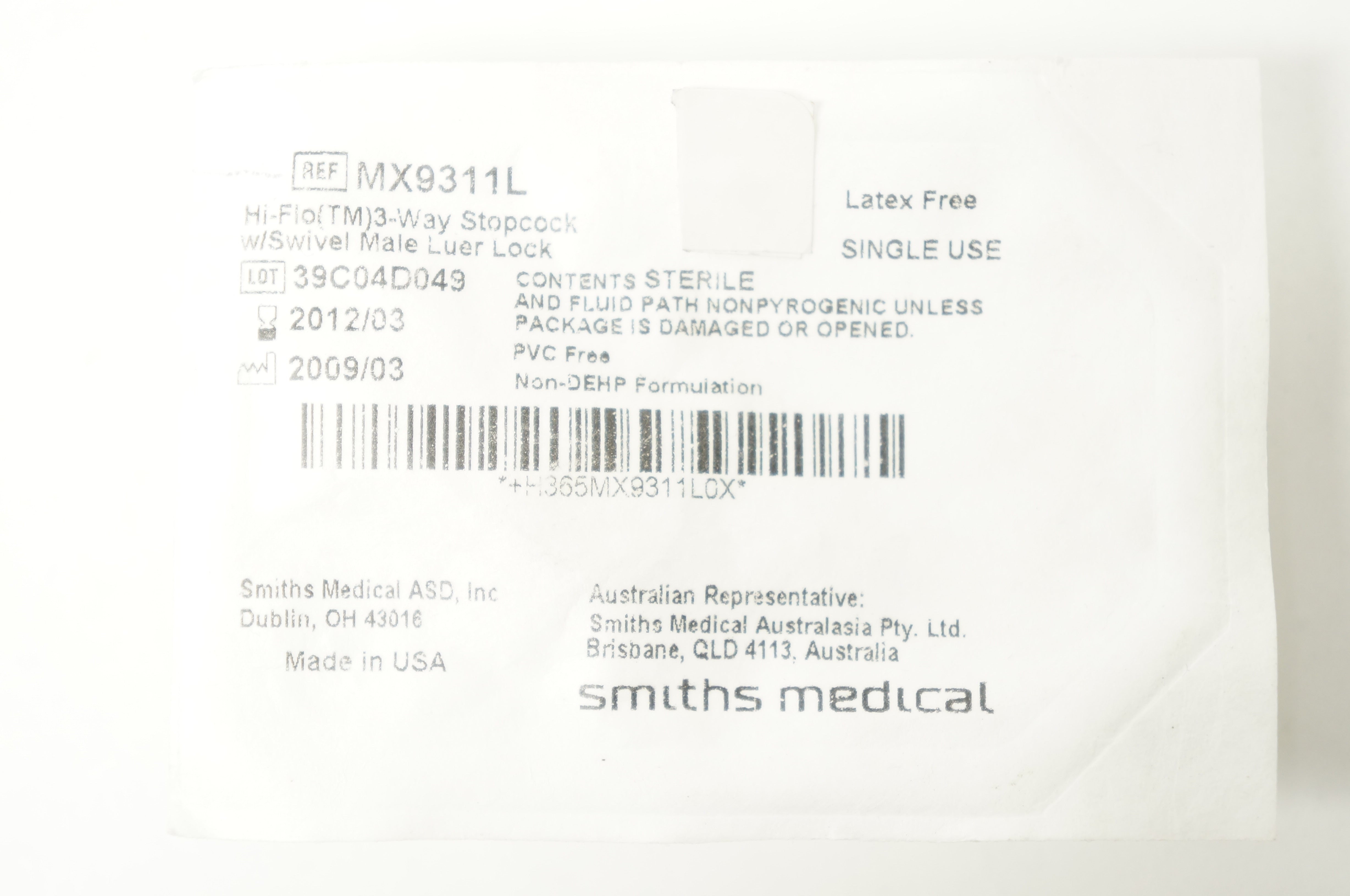 Smiths Medical MX9311L Hi-Flow 3-Way Stopcock W/Swivel Male Luer Lock (x)