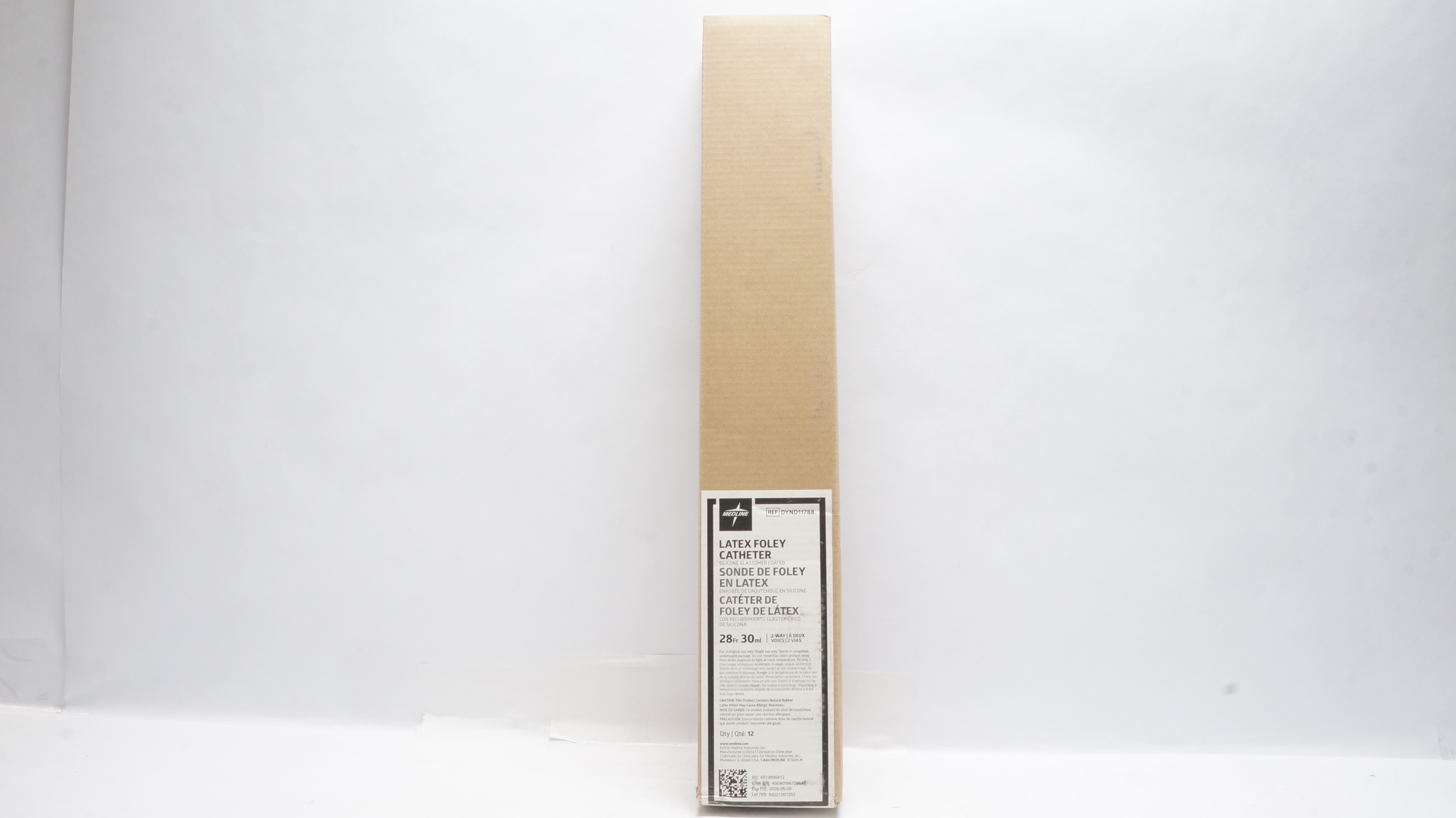 Medline DYND11788 Latex Foley Catheter 28 Fr x 30 ml - Box of 12