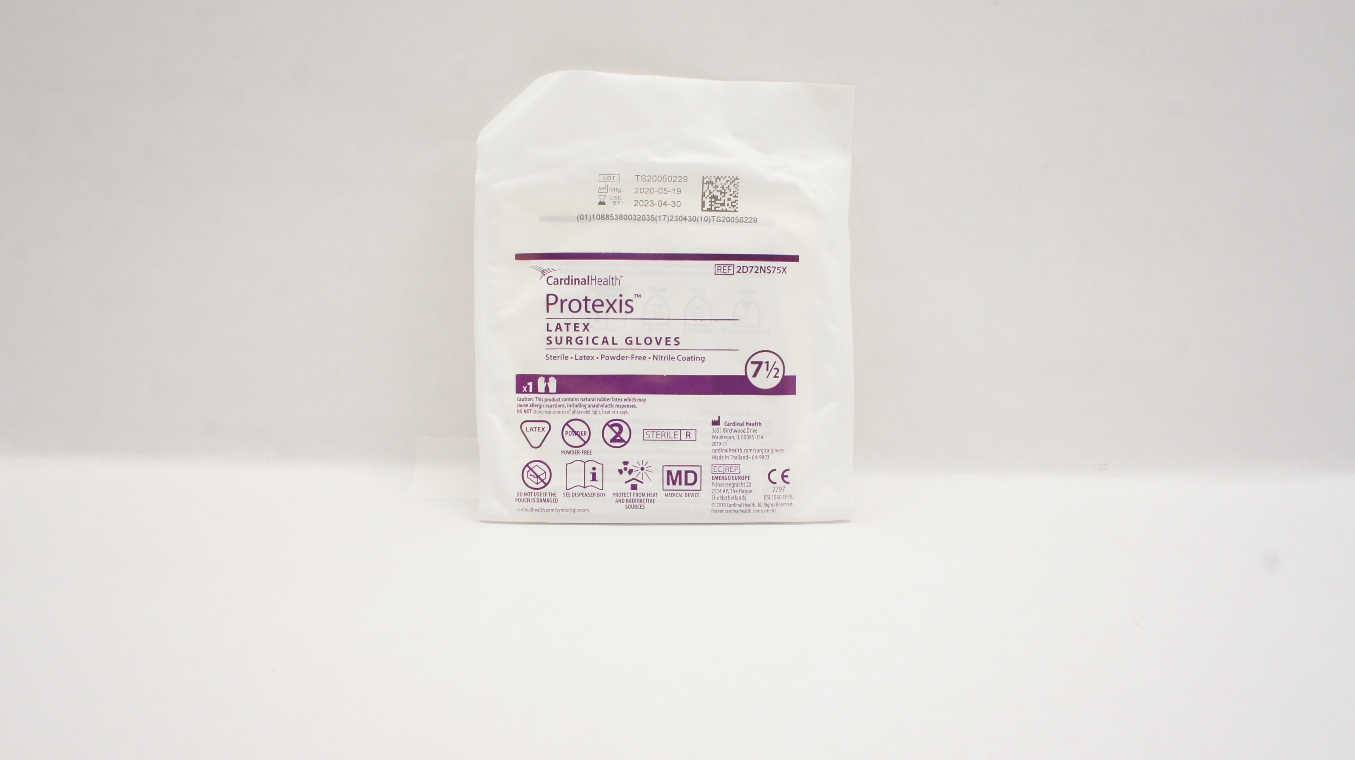 Cardinal Health 2D72NS75X Protexis Latex Sterile Surgical Gloves, Size 7-1/2