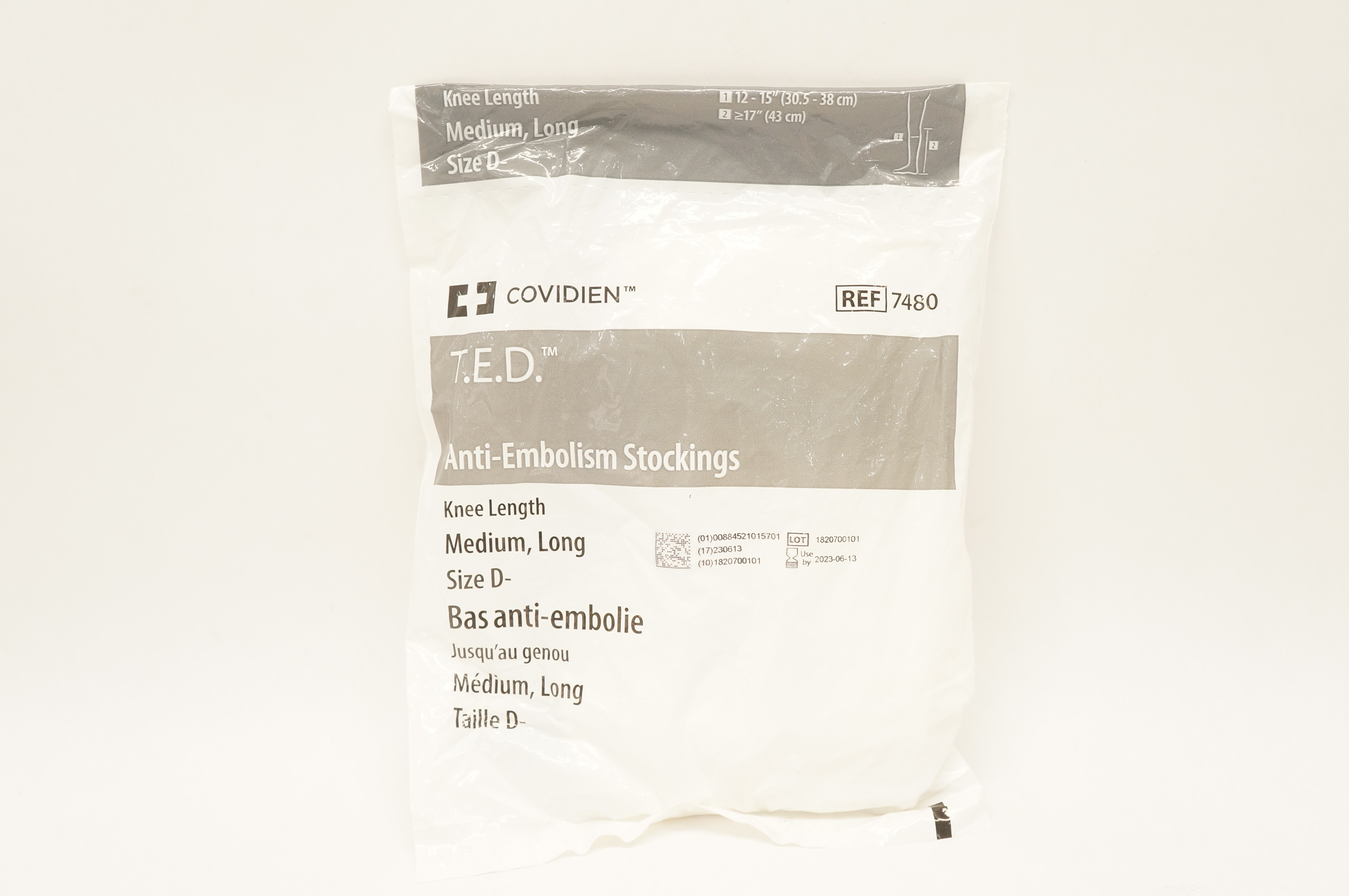 Covidien 7480 T.E.D. Anti-Embolism Stockings Knee Length Medium Long Size D
