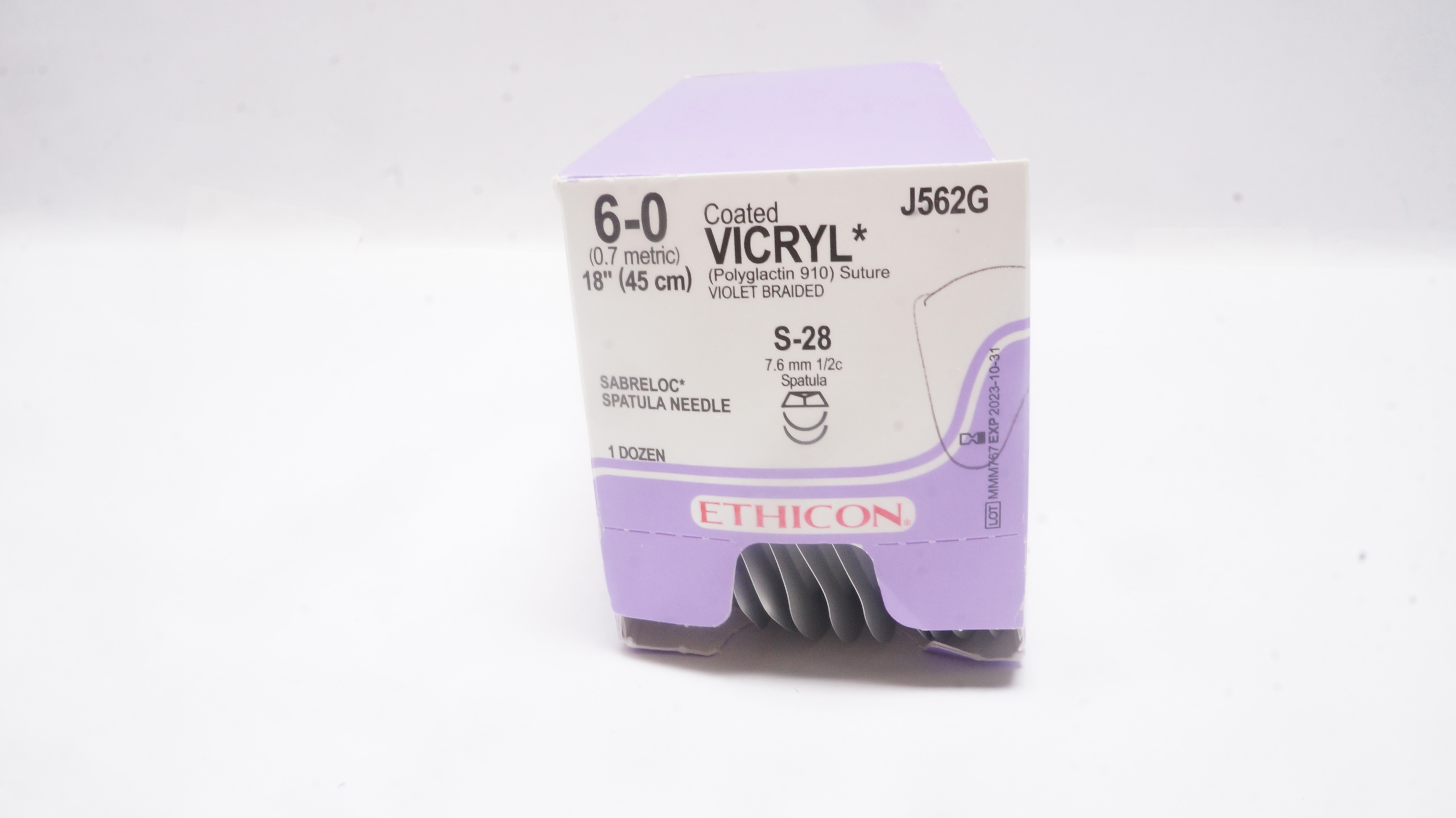 Ethicon J562G 6-0 Coated Vicryl Stre Violet Braided S-28 7.6mm 1/2c(x)-Box of 11