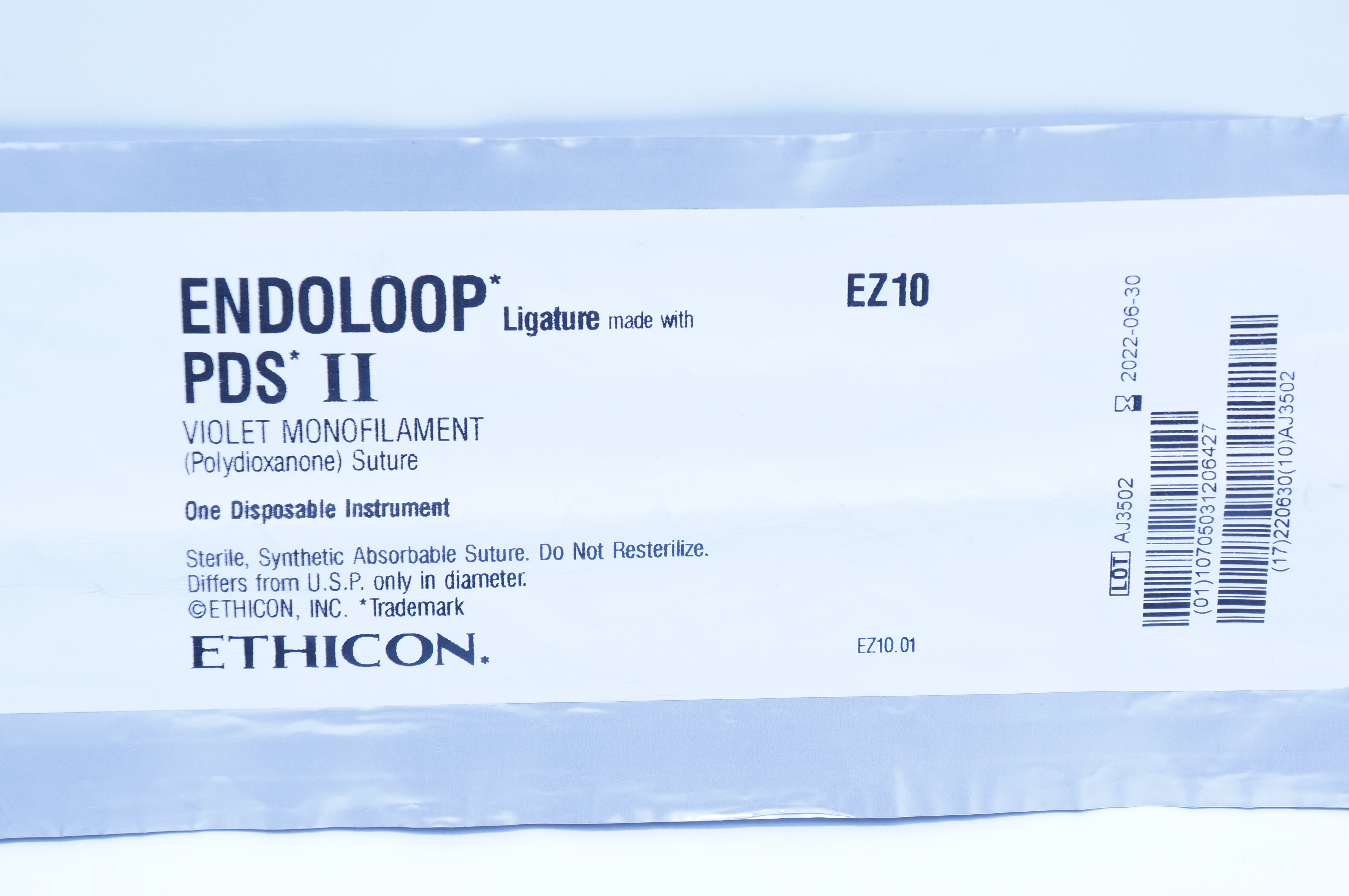 Ethicon EZ10 0 ENDOLOOP PDS II, Violet Monofilament Stre, 18inch (x)