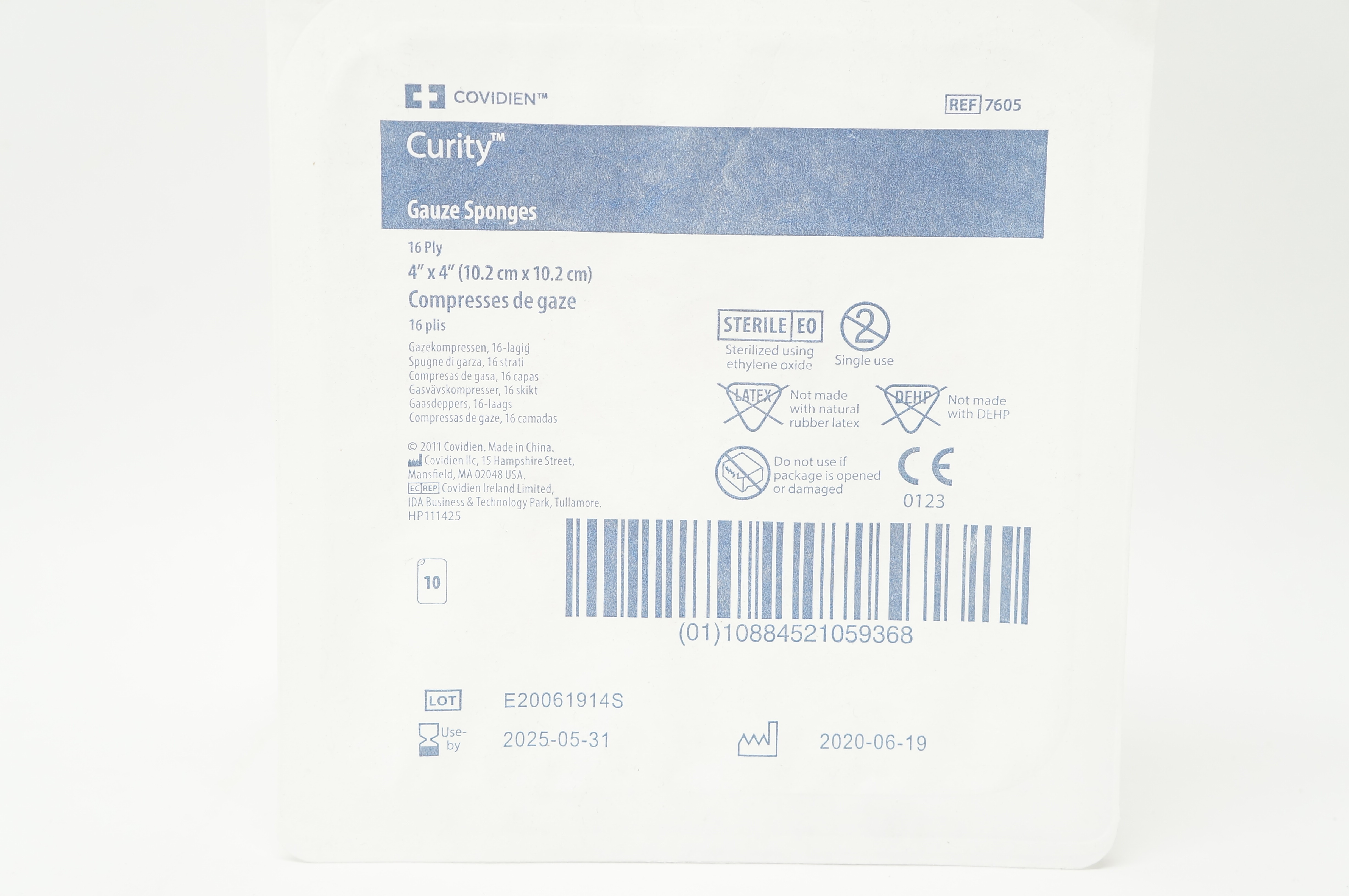 Covidien 7605 Curity Gauze Sponges 16-Ply 4inch x 4inch - Pack of 10