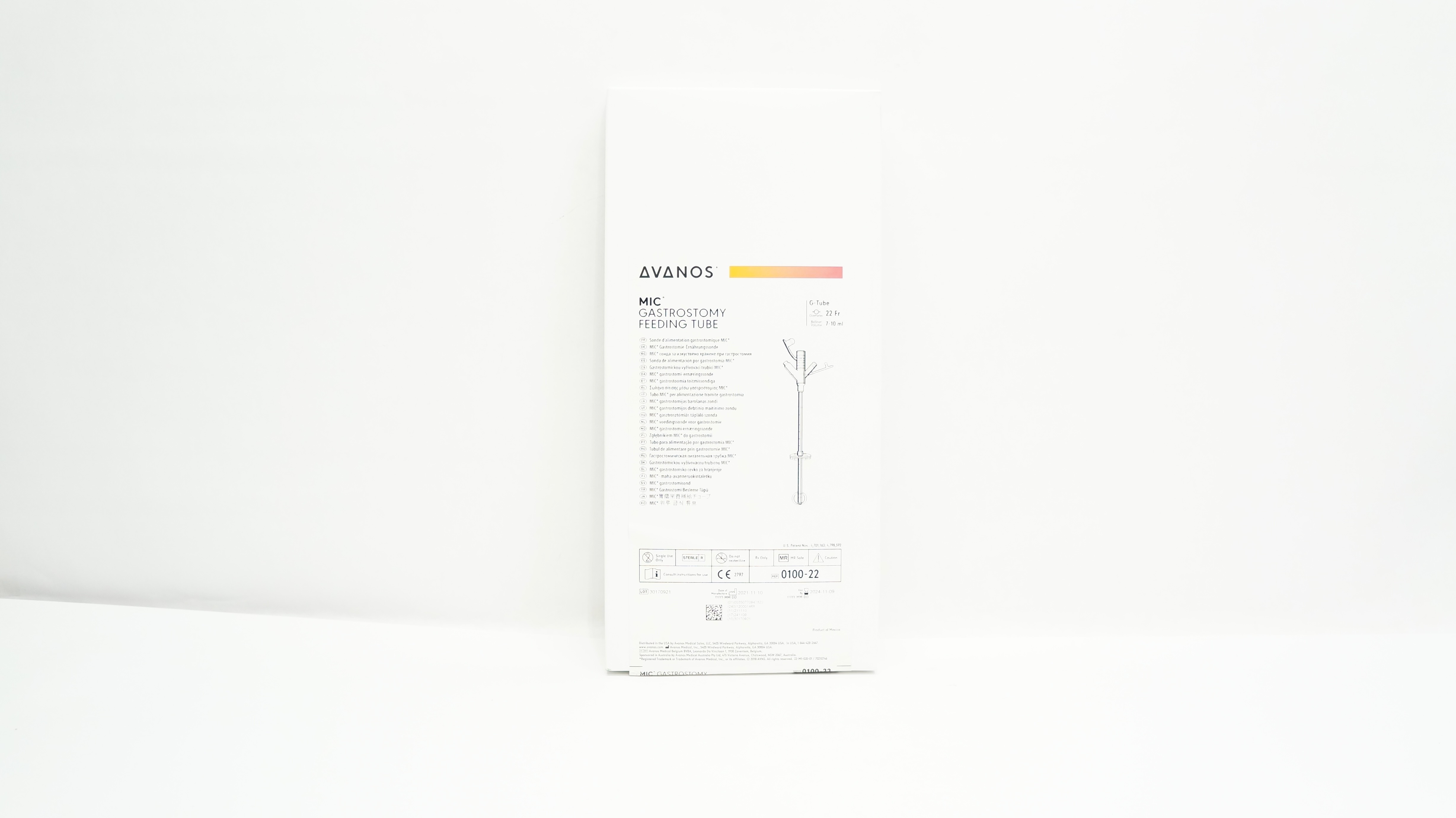 Avanos 0100-22 MIC Gastrostomy Feeding Tube 22 Fr x 7-10ml