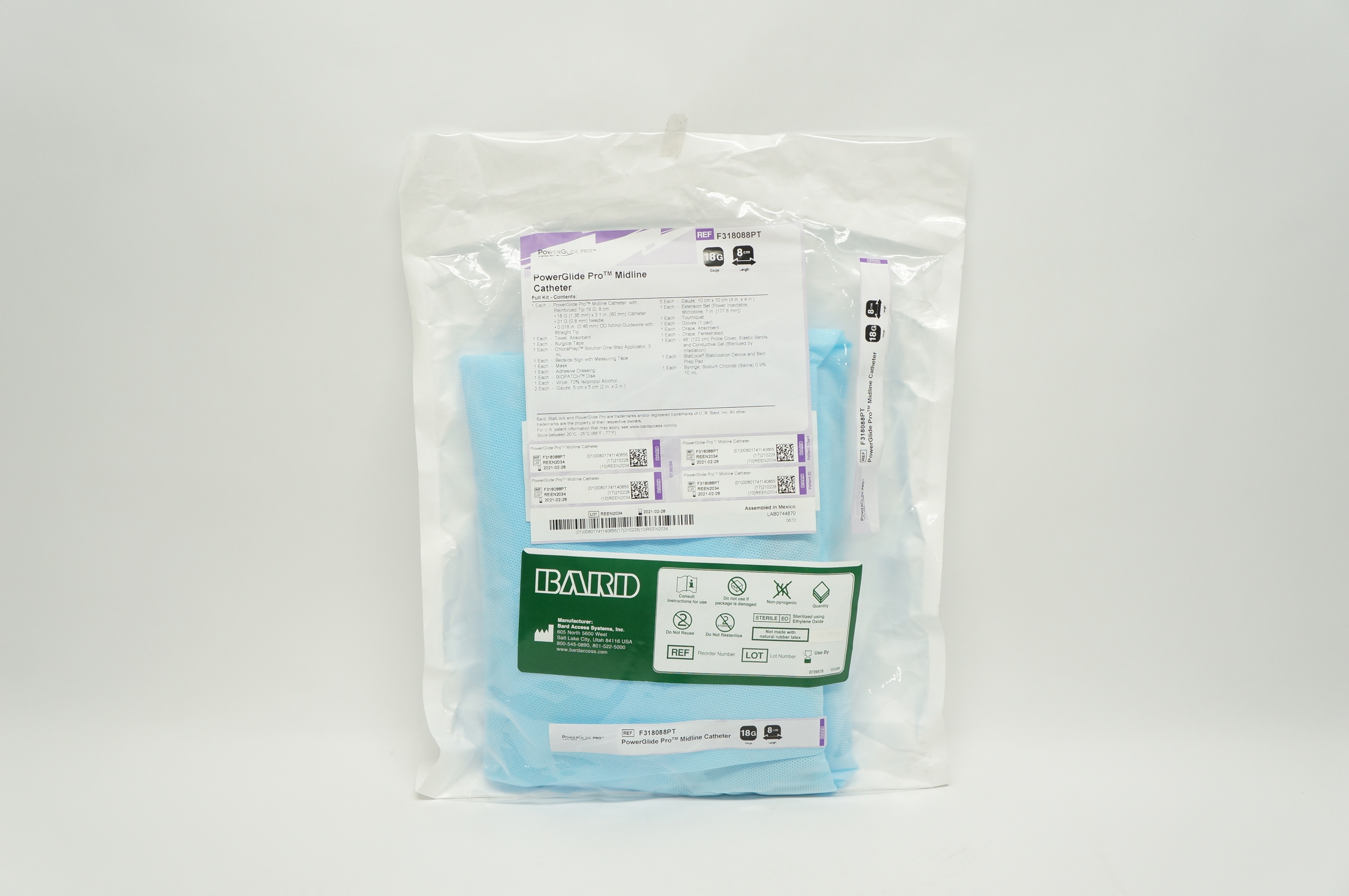 Bard F318088PT Power Glide Pro Midline Cath. 18G 8cm
