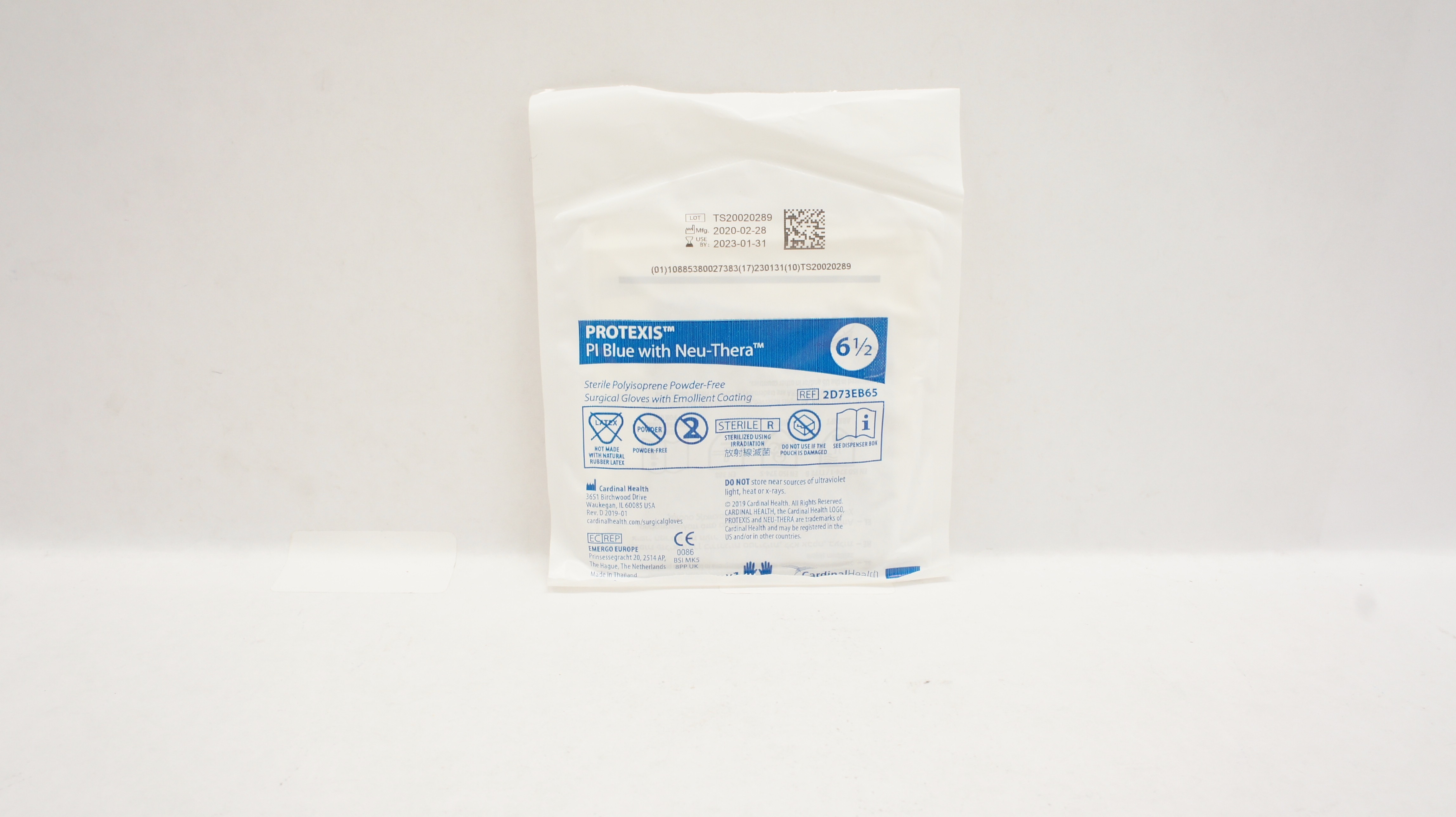 Cardinal Health 2D73EB65 Protexis PI Blue With Neu-Thera Surgical Gloves 6 1/2